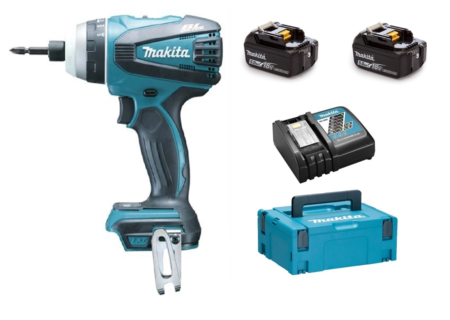 Perceuse visseuse sans-fil hybride Makita DTP141RTJ - 18V Li-ion - 2 batteries 5,0 ah - MAKPAC - Brushless - 22 Nm-image