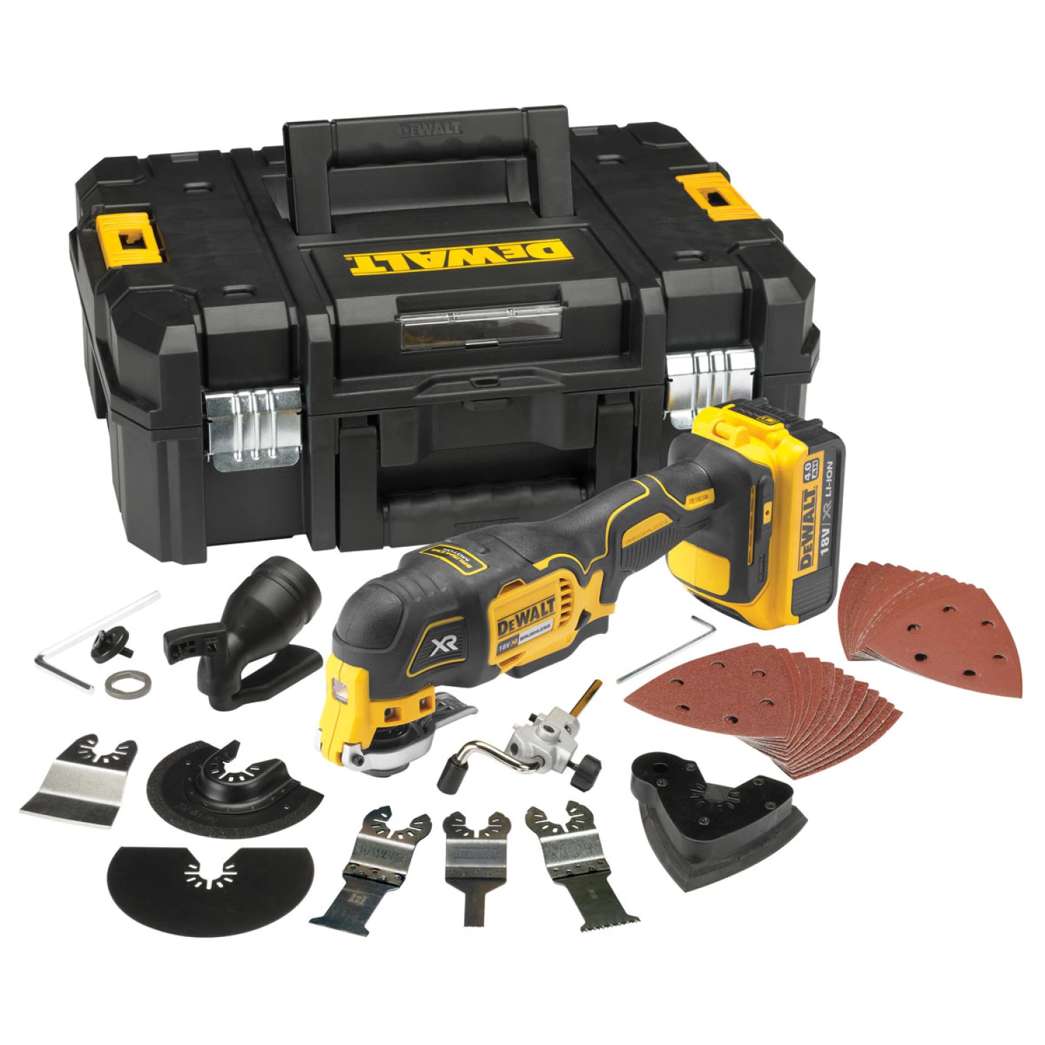 DeWALT DCS355M1 18V Li-Ion Accu multitool set (1x 4.0Ah accu) + 35 delige accessoireset in koffer - koolborstelloos-image