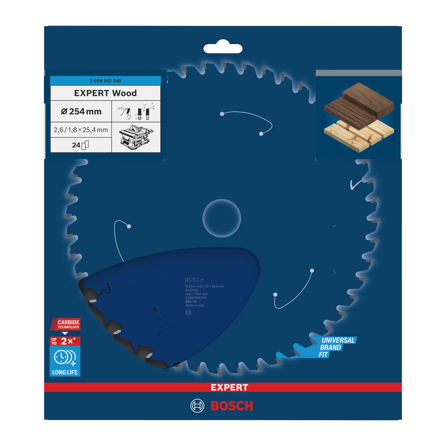 Bosch 2608902240 Lame de scie à table EXPERT pour bois - 254 x 30 x 60D-image