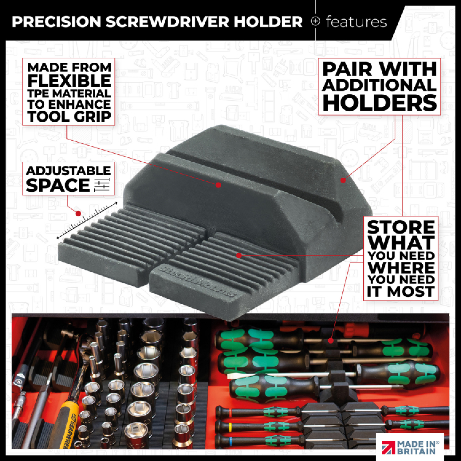 StealthMounts DHSP-SD-S-10 Drawer Hive Precisie Schroevendraaierhouder voor ladekast - zwart - 10 stuks-image