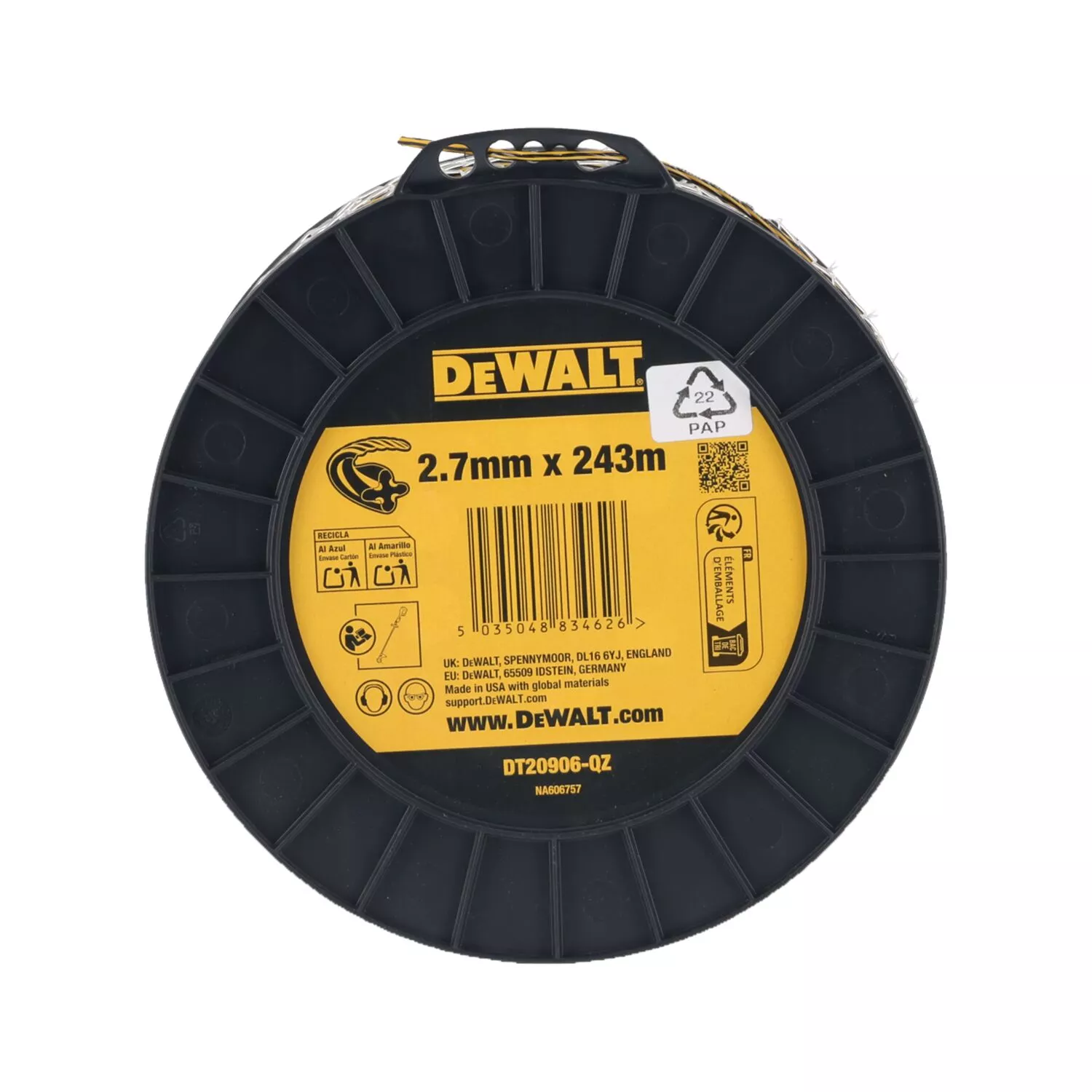 DeWALT DT20906-QZ Fil de coupe pour débroussailleuses professionnelles - 210 m - 2,7 mm-image