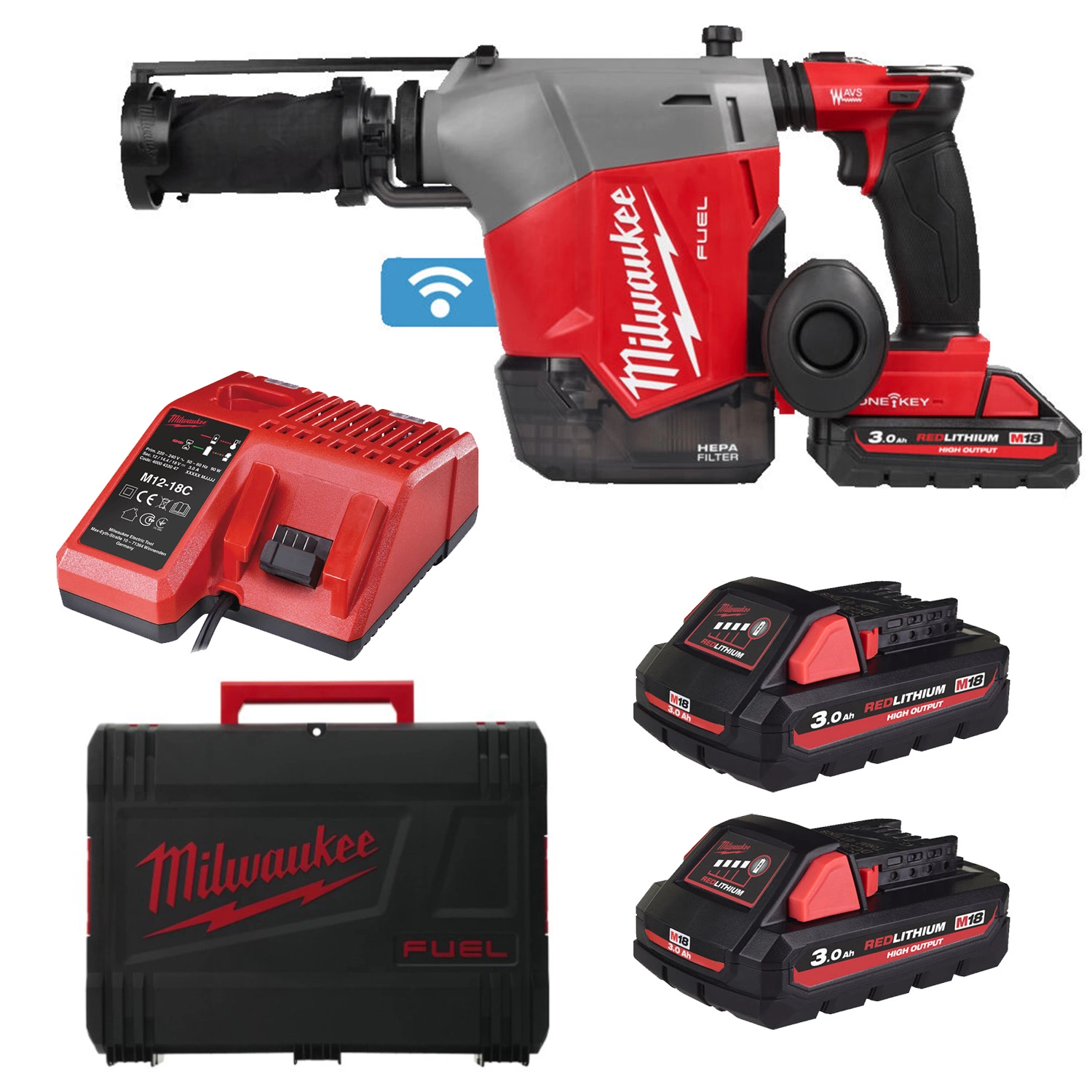 Milwaukee M18 FHAFOH16-302X 18V Li-ion accu SDS-Plus combihamer met geïntegreerde stofafzuiging set (2x 3.0Ah accu) in HD Box - 2.3J-image
