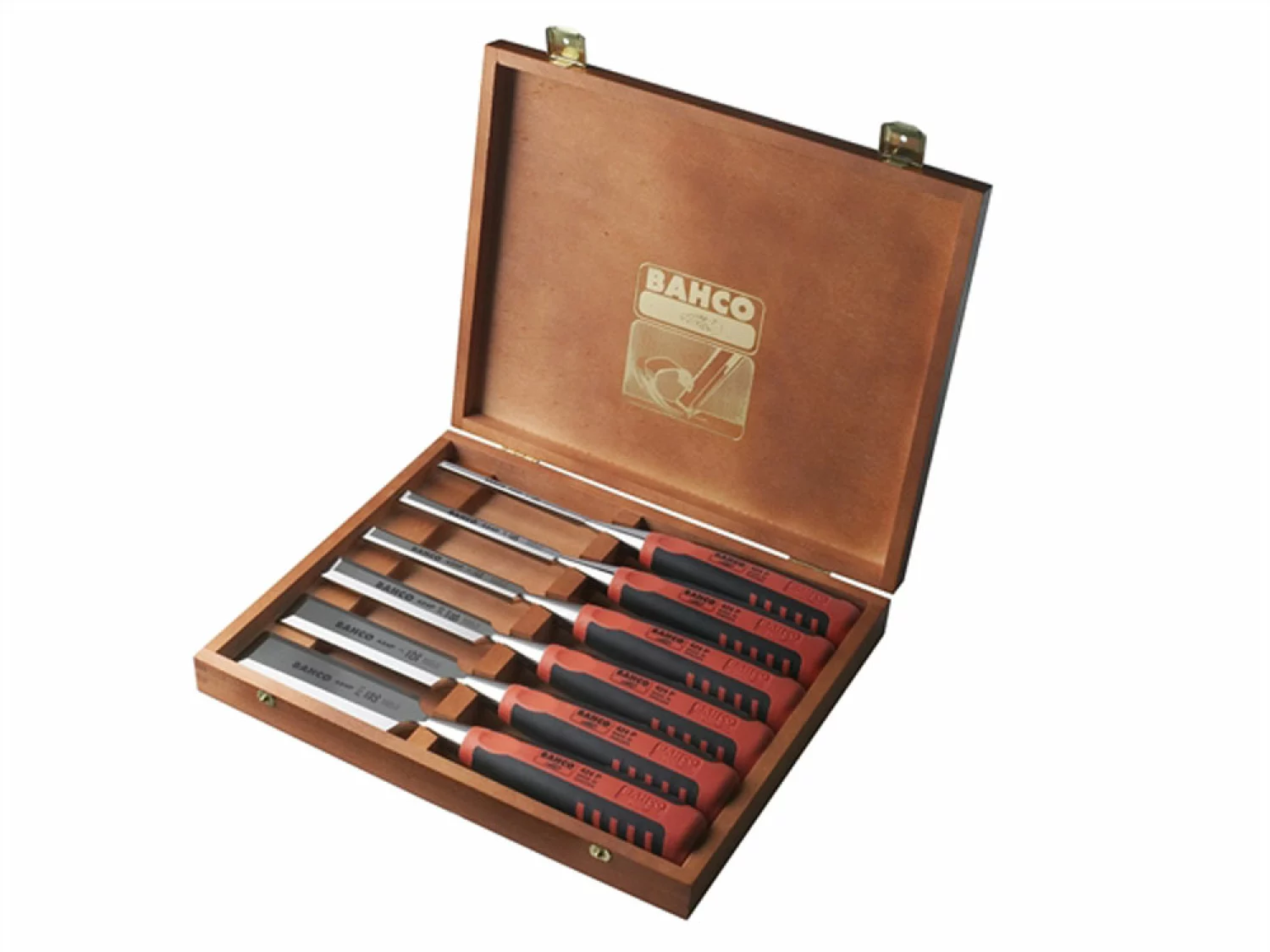 Bahco 424P-S6-EUR - Jeu de burins avec manche revêtement caoutchouc 6-32 mm - 6 pcs/coffret en bois-image