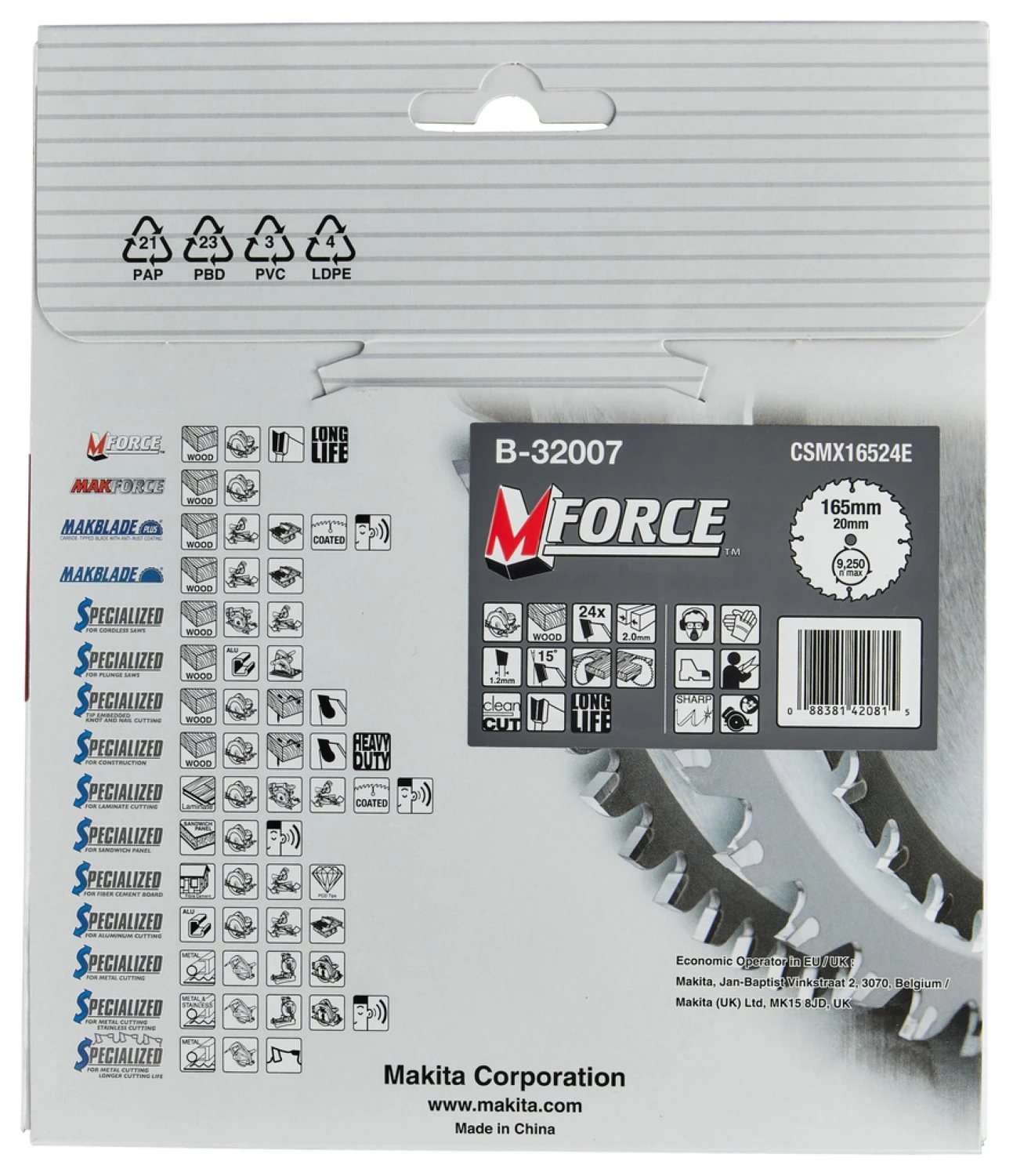 Makita B-32007 Cirkelzaagblad - 165 x 20 x 24T - Hout-image