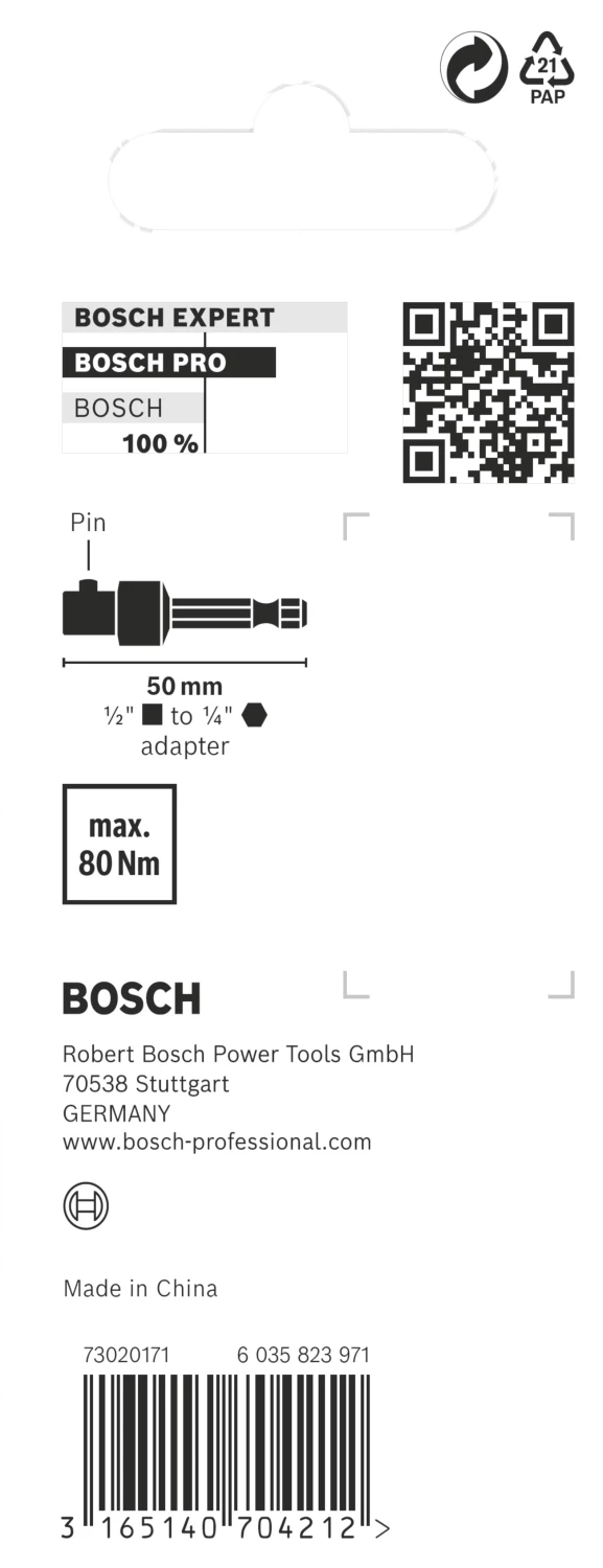 Bosch 2608551107 Impact Control adapter voor dopsleutels - 1/2", 50mm-image