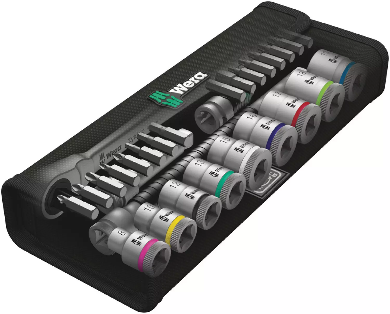 Wera 8100 SB 8 Jeu cliquet Zyklop Metal avec levier d'inversion, à emmanchement 3/8", métrique, 29 pièces-image