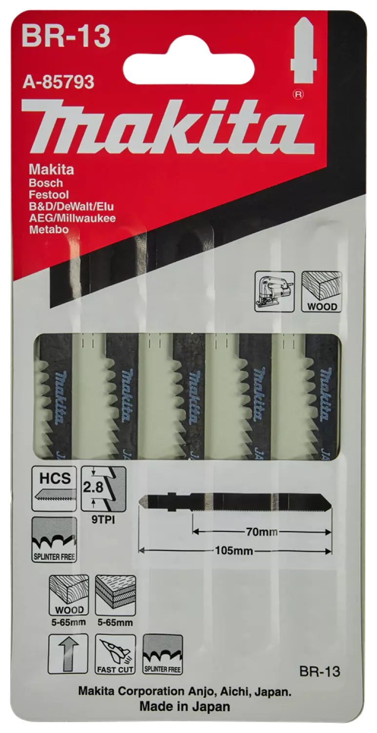 Makita A -85793 HCS lame de scie sauteuse Blade BR13 - Splinter-Free - Bois (5 pcs)-image