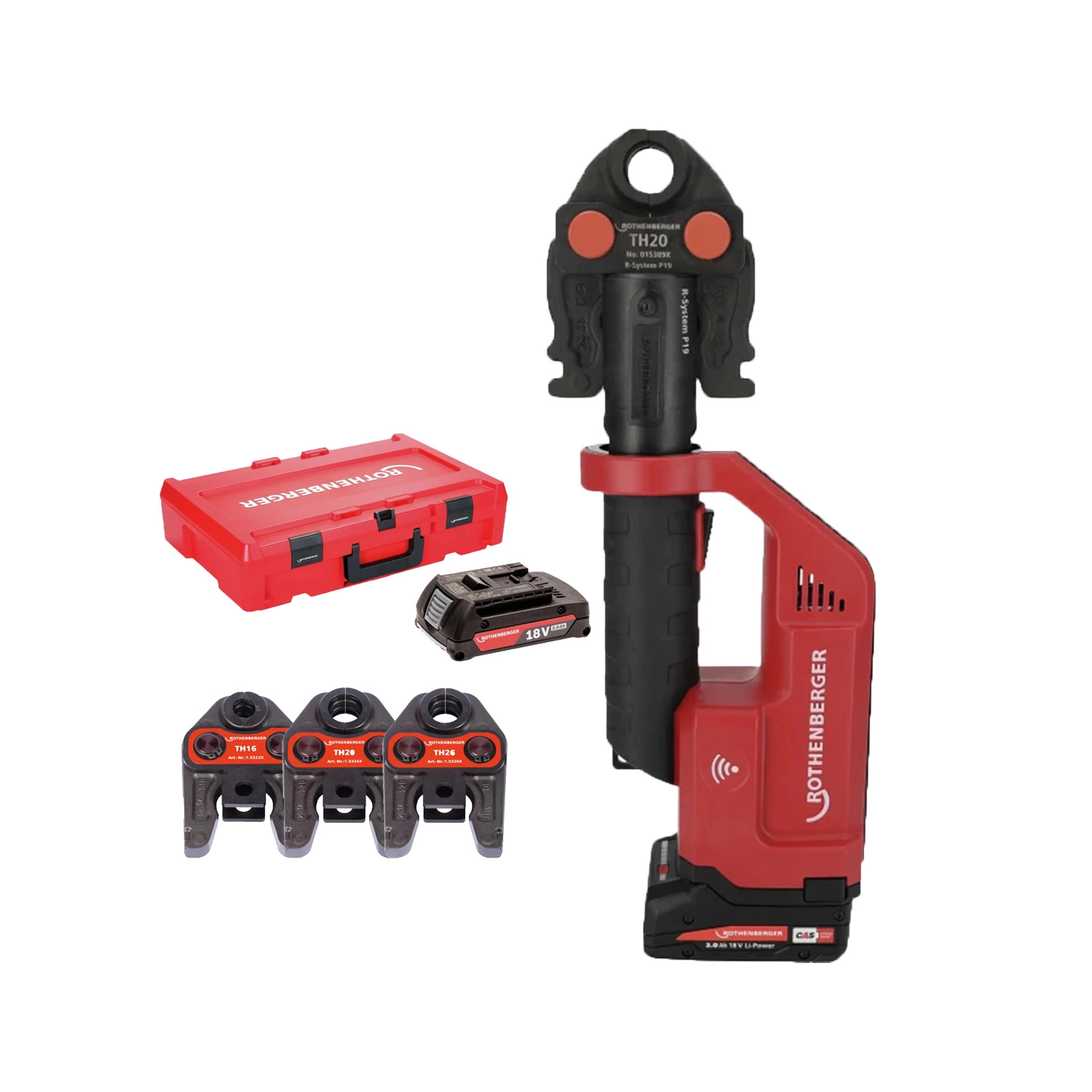 Rothenberger 1000004279 Romax Compact III 18V accu perstang set (1x 4.0Ah accu + lader) incl. TH bekken - 16-20-26mm - CAS-image