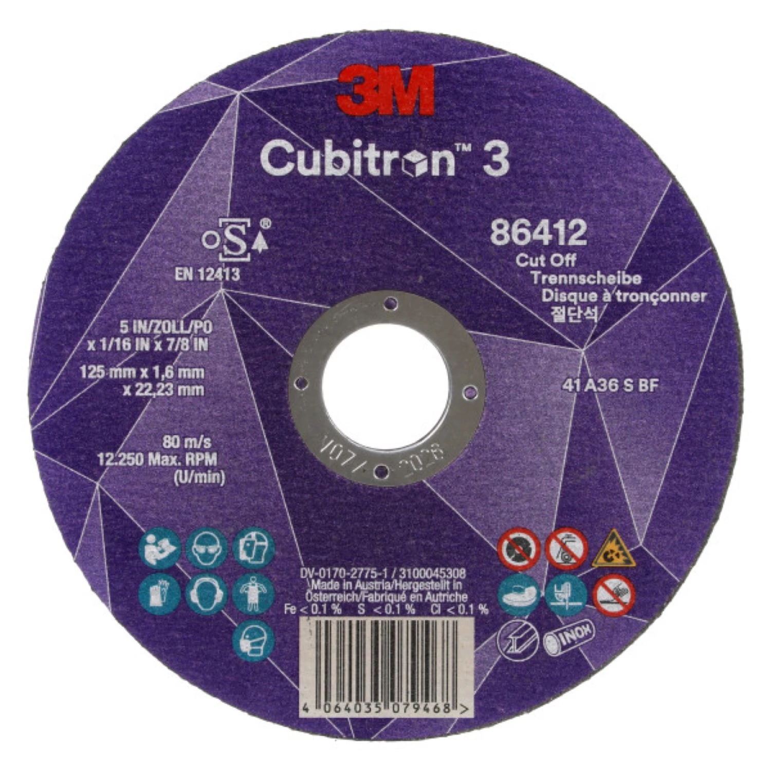 3M Cubitron™ 3 Disque à tronçonner - 125 mm x 2,5 mm x 22,23 mm - K36 - T42 (25 pièces)-image