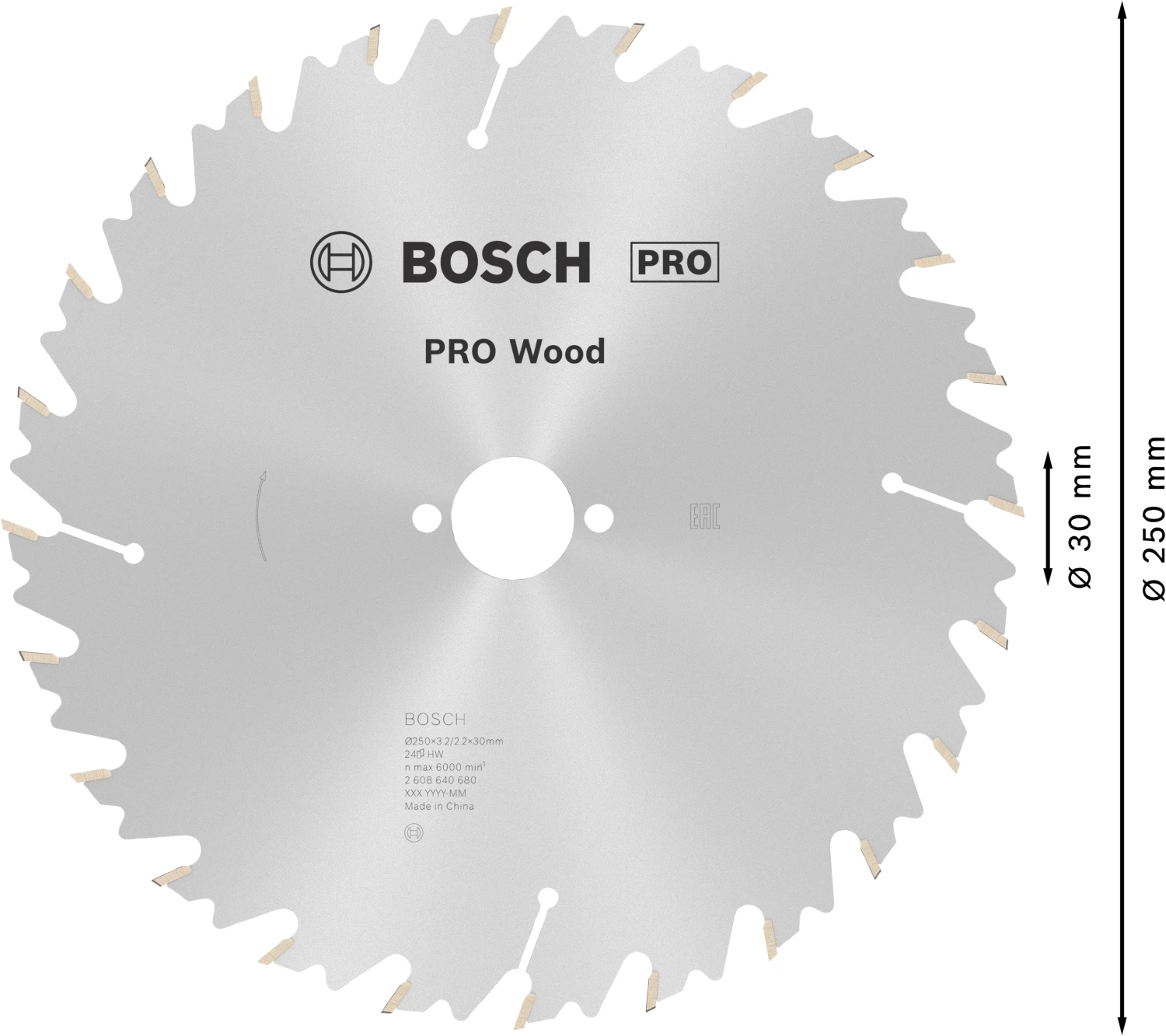 Bosch 2608640680 - Lame de Scie Circulaire Speedline Wood, 250 x 30 x 3,2 mm, 24D-image
