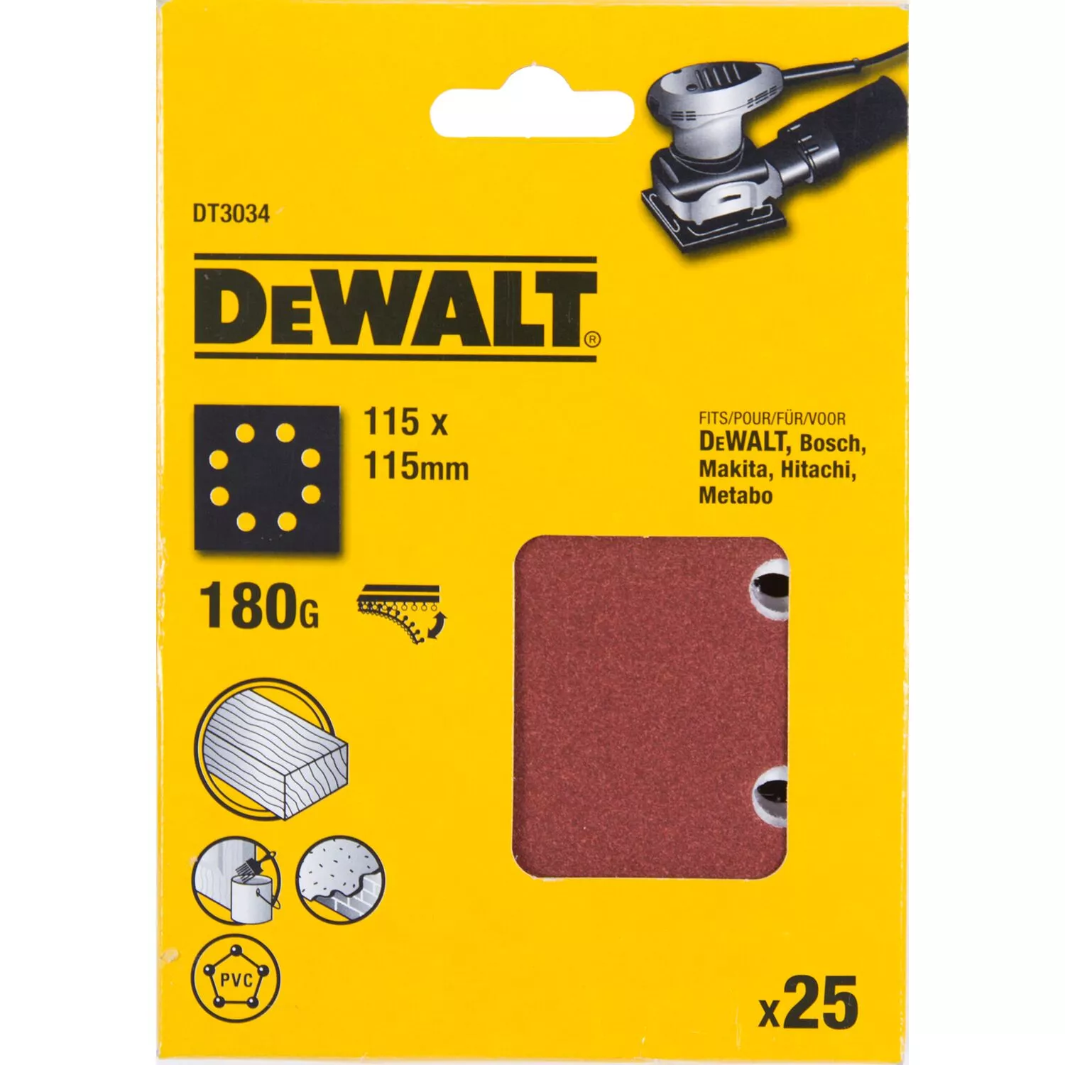 DeWALT DT3034 Vlak schuurvel - K180 - 115 x 115mm (25st)-image