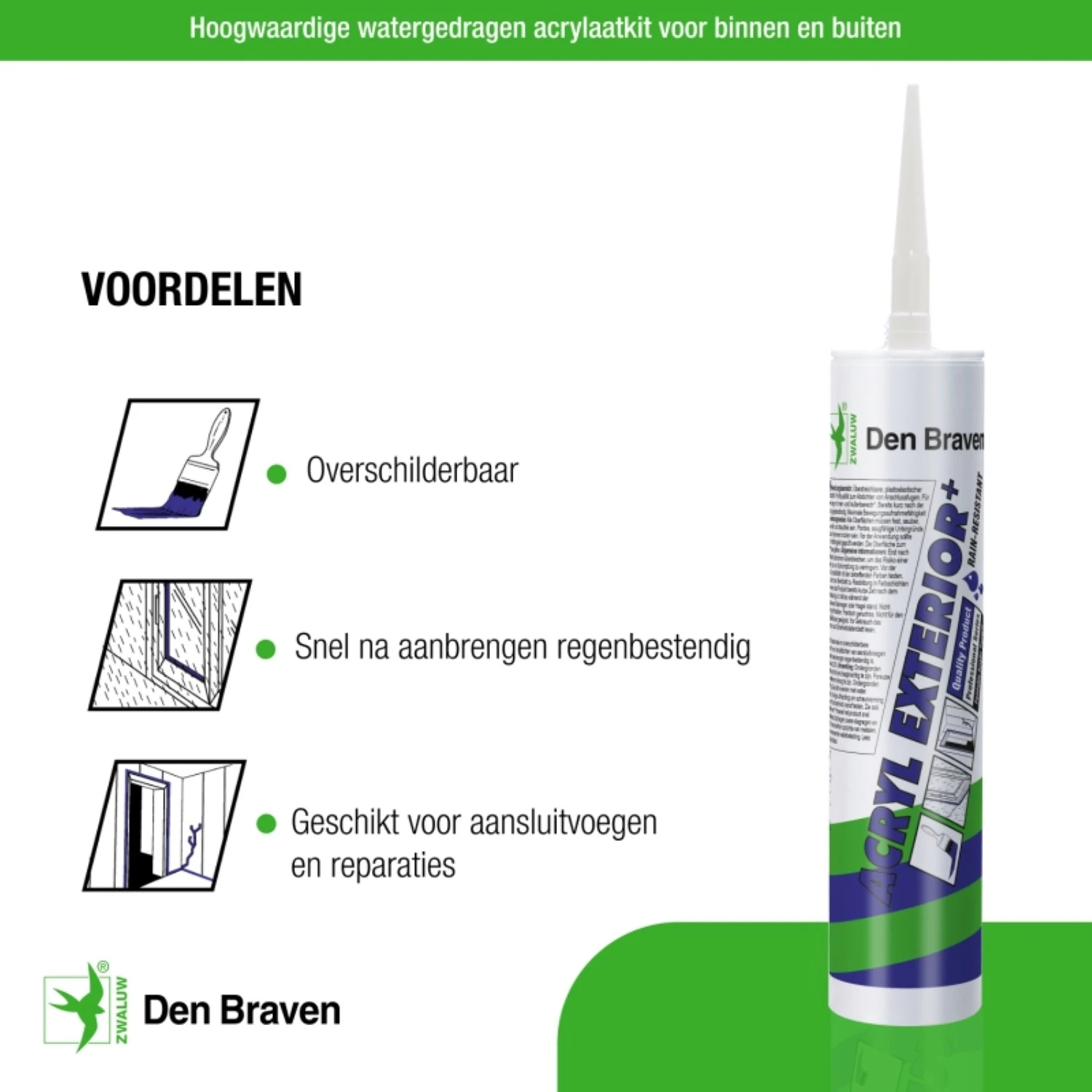 Zwaluw Den Braven 30880021 Mastic acrylique Exterior+ - Blanc - 310 ml - 12 pièces