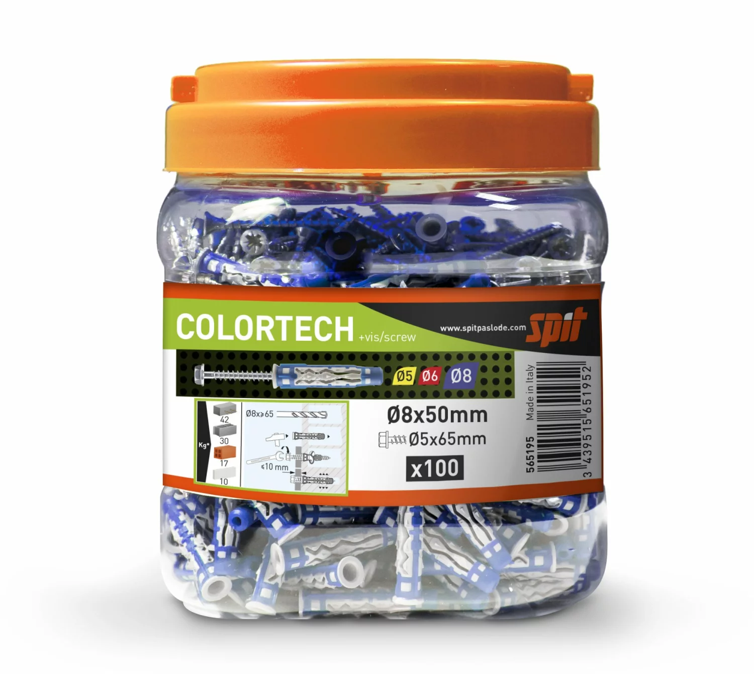 Spit 565189 Colortech Uni Plug 8X50 Met Schroef In Can (100St)-image