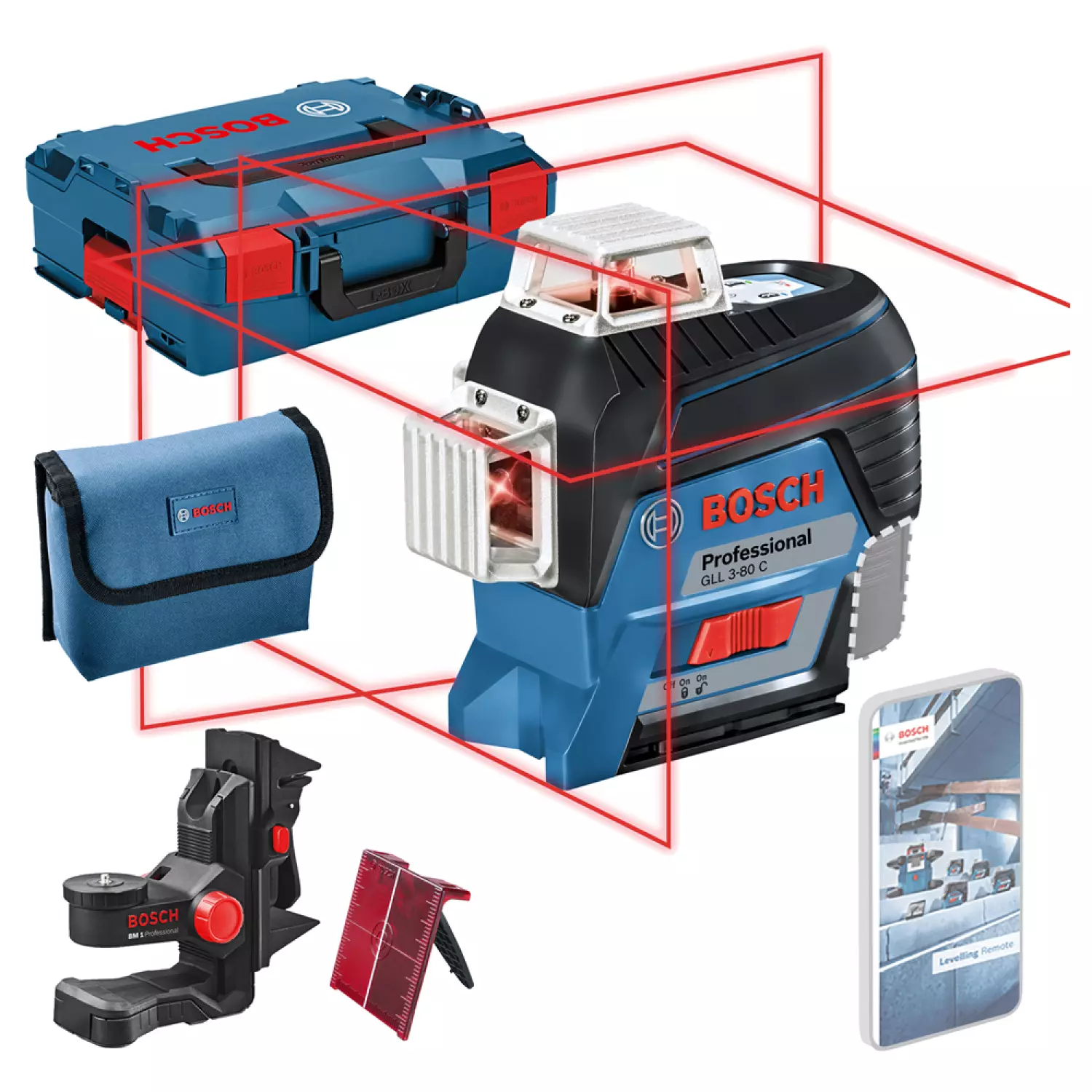 Bosch GLL 3-80 C SOLO 12V Li-Ion accu Kruislijnlaser body in L-Boxx - Rood - 30m-image