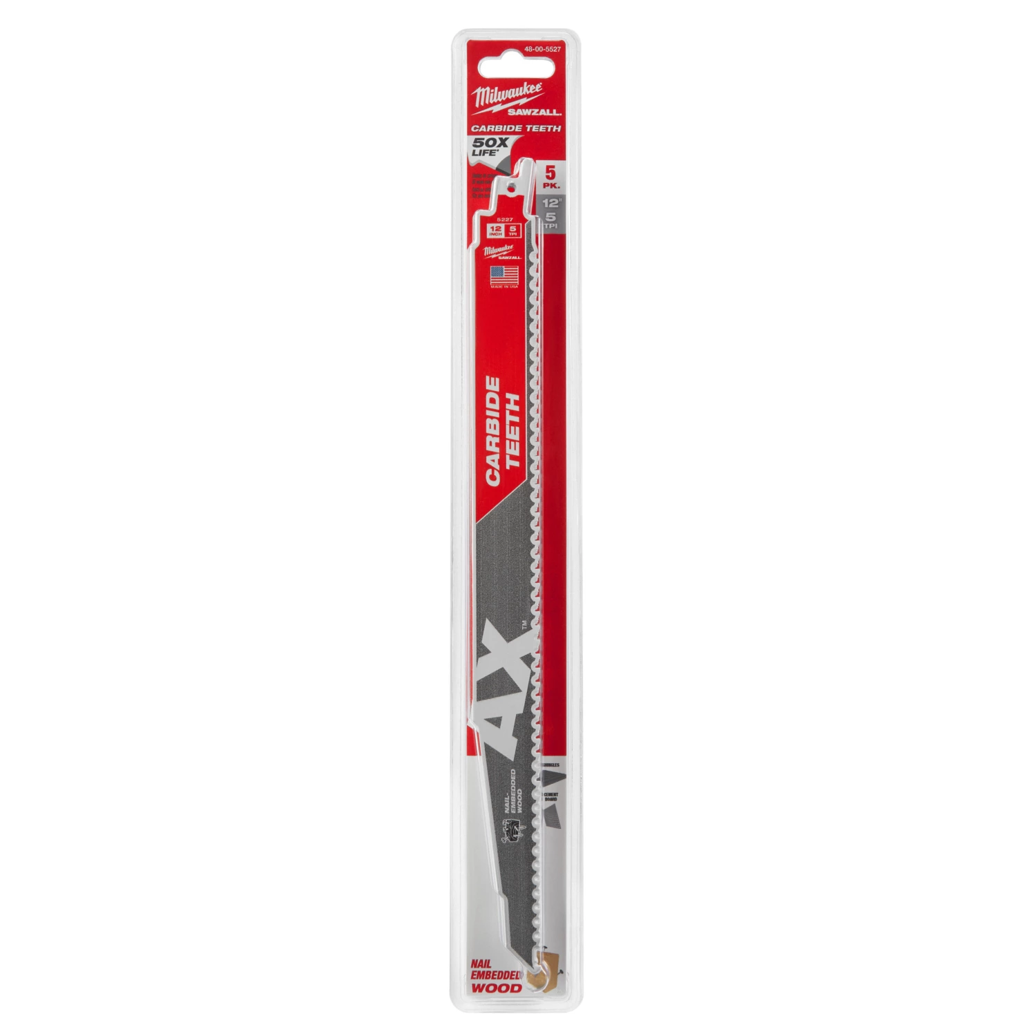 Milwaukee 48475527 Sawzall Reciprozaagblad The AX Carbide - 300 x 5TPI - hout - 5st