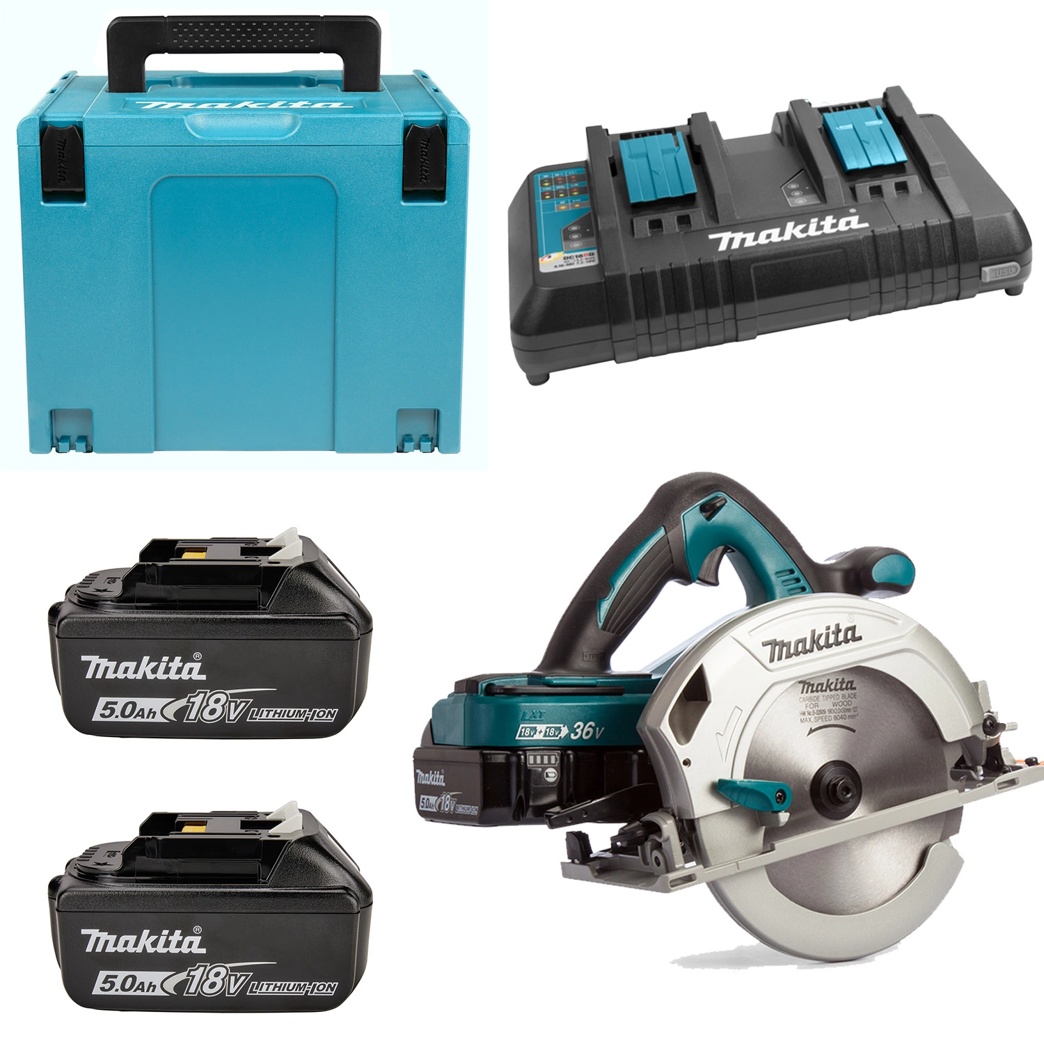 Makita DHS710RT2J 36V (2x 18V) Li-Ion Accu cirkelzaag set (2x 5.0Ah accu) in Mbox - 190mm-image