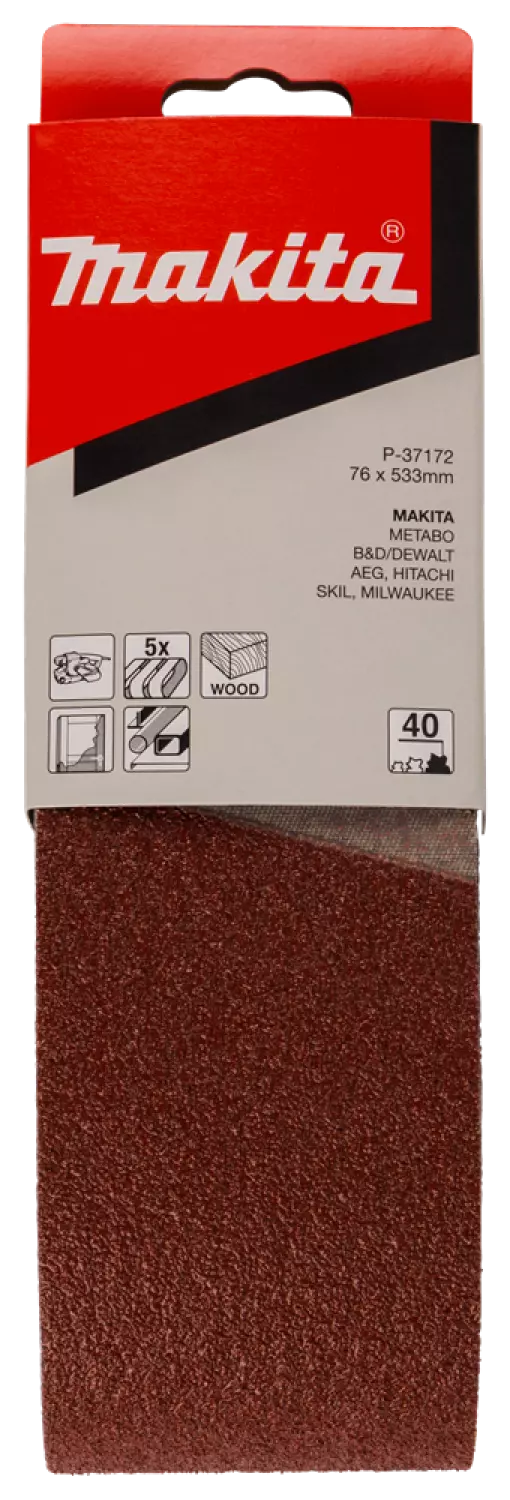 Makita P -37172 Bande abrasive rouge - K40 - 76 x 533 mm (5 pcs)-image