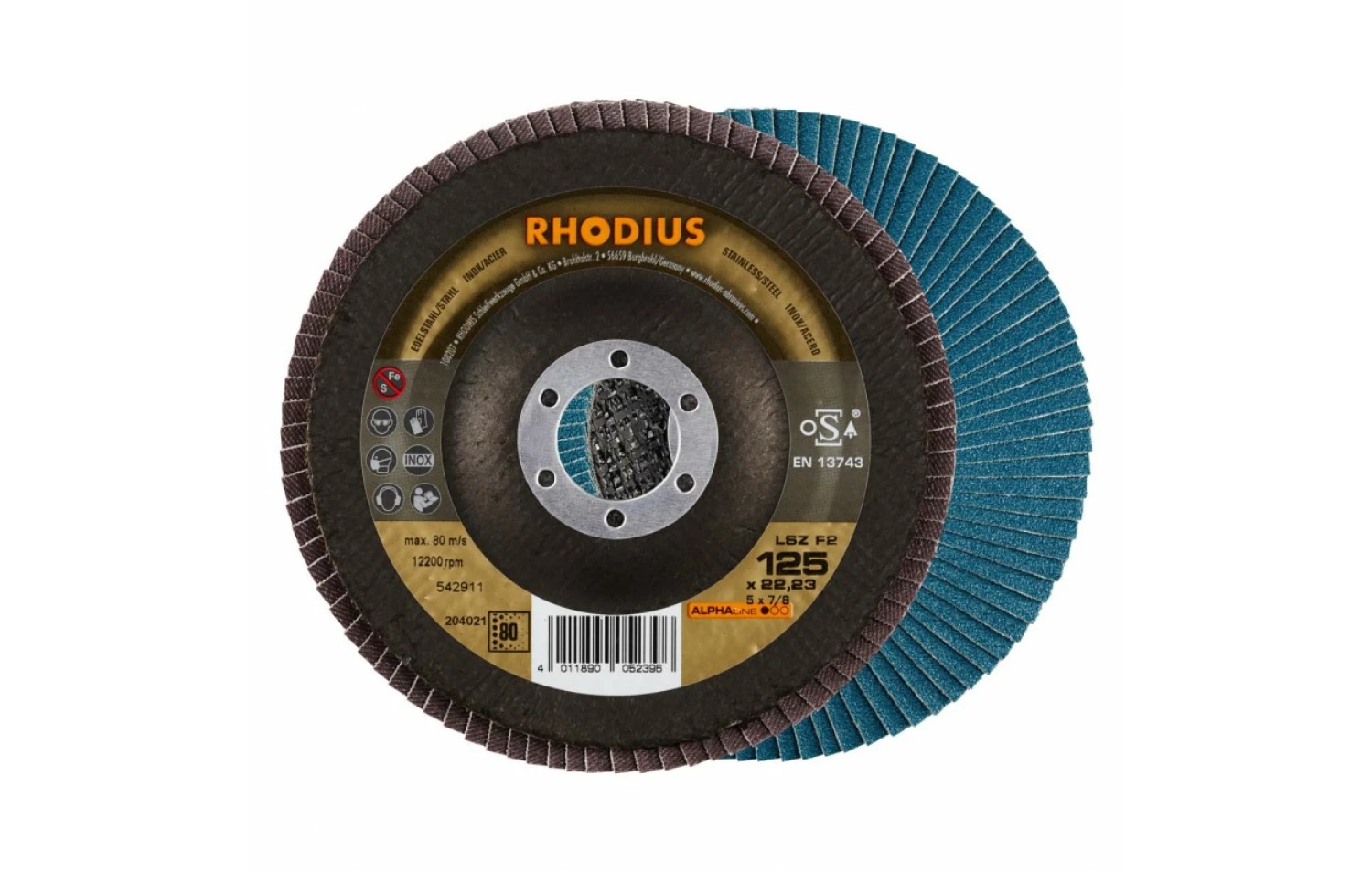 Rhodius 204021 ALPHAline I LSZ F2 Lamellenslijpschijf - K80 - 125 x 22,23mm - Ferro (10st)-image