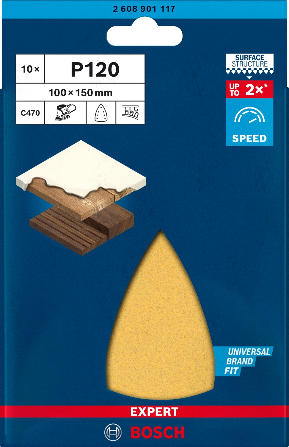 Bosch EXPERT 2608901117 - EXPERT Abrasif C470 Best for Wood and Paint, 100 x 150 mm, grain 120, 7 trous, 10x-image
