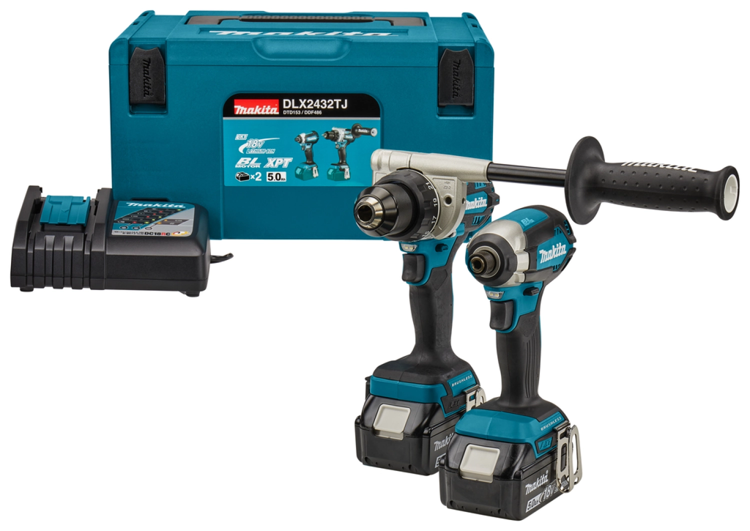 Makita DLX2432TJ 18V Li-Ion accu boor-/schroefmachine (DDF486) & Slagschroevendraaier (DTD153) Combiset (2x 5.0Ah) in Mbox-image