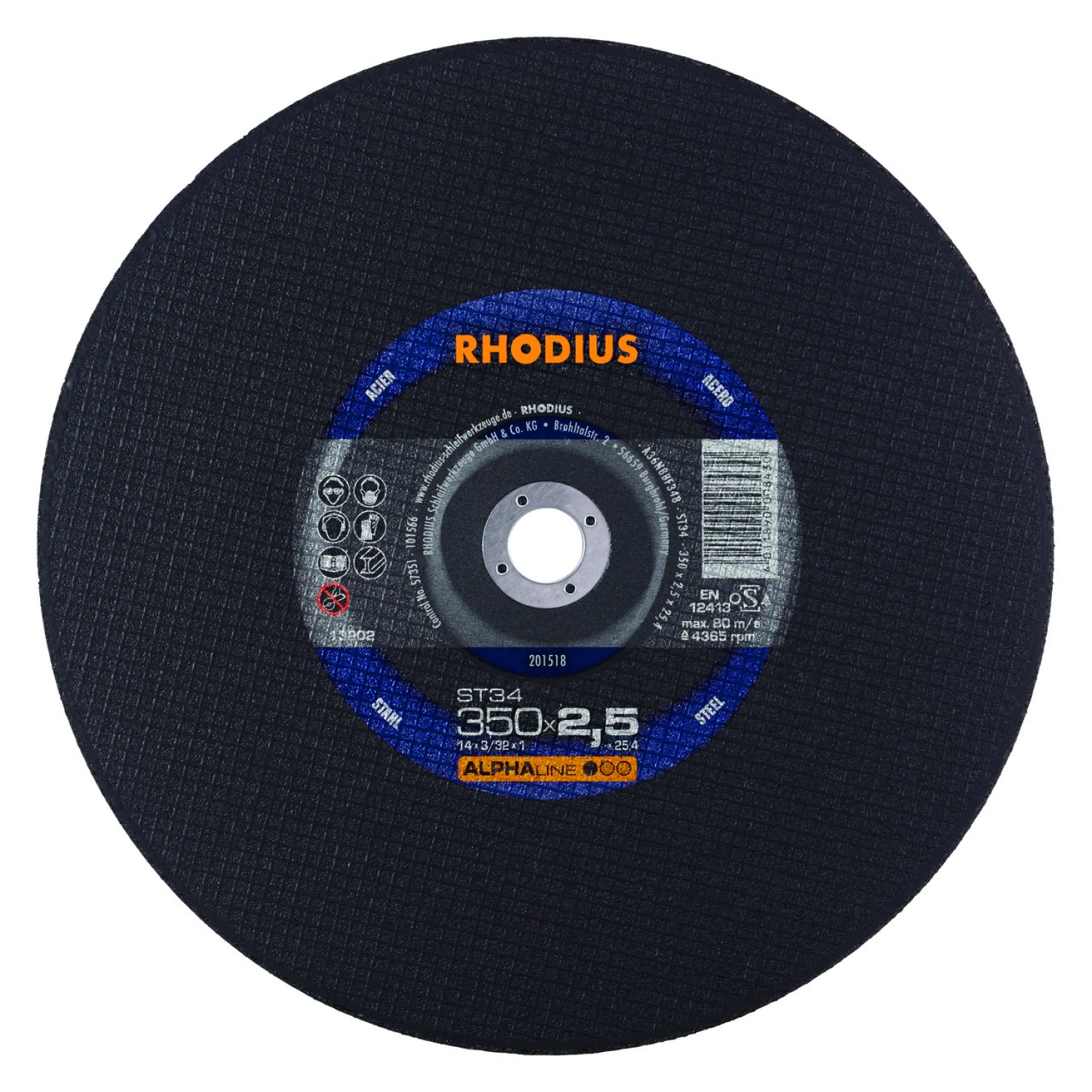 Rhodius 201518 ST34 - Disque de tronçonnage pour machines stationnaires - 350 x 2,5 x 25,40 - 350 mm-image