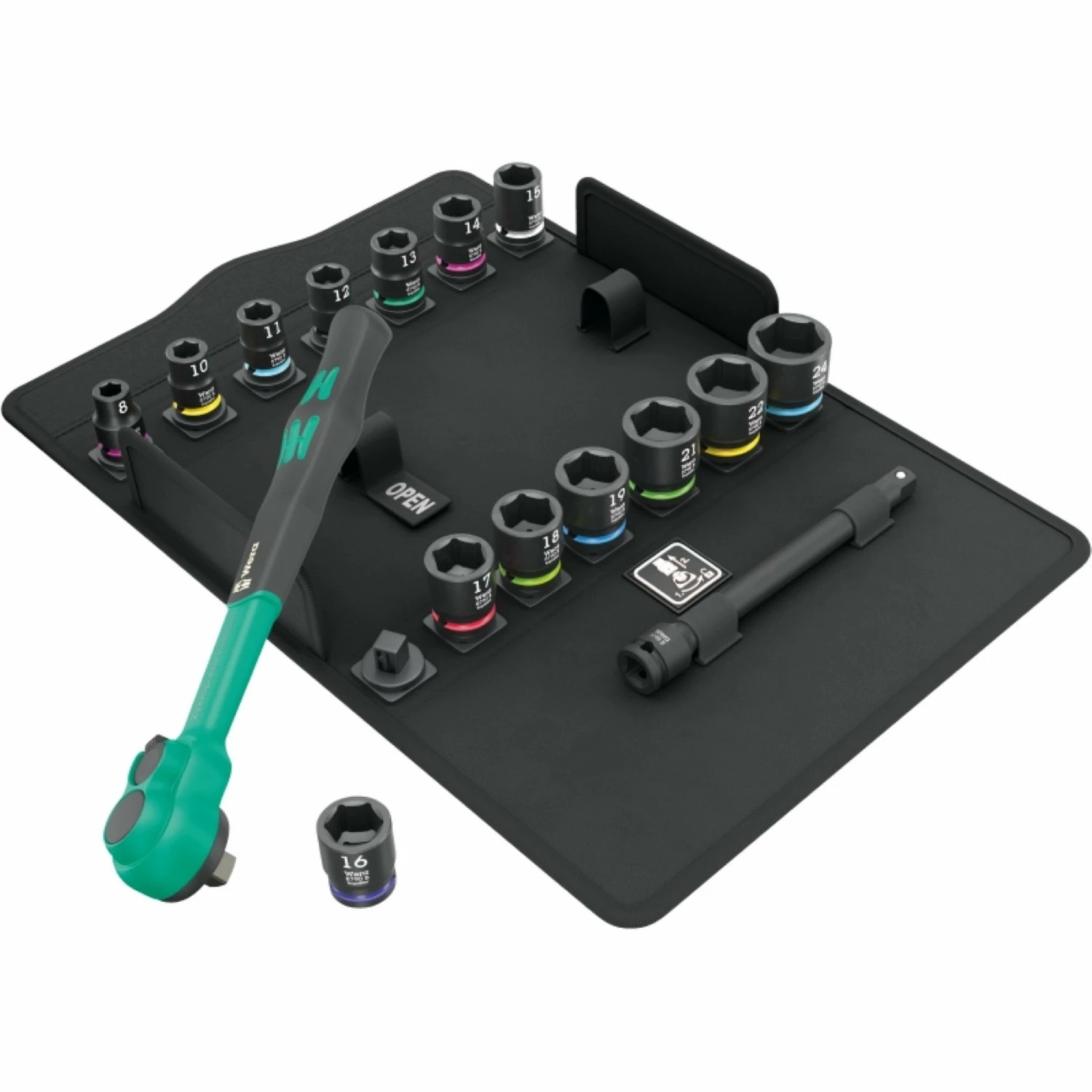 Wera 05005530001 16-delig 8100 SB 12 Zyklop Comfort ratelset, omschakelpal, 3/8" aandrijving, metrisch-image