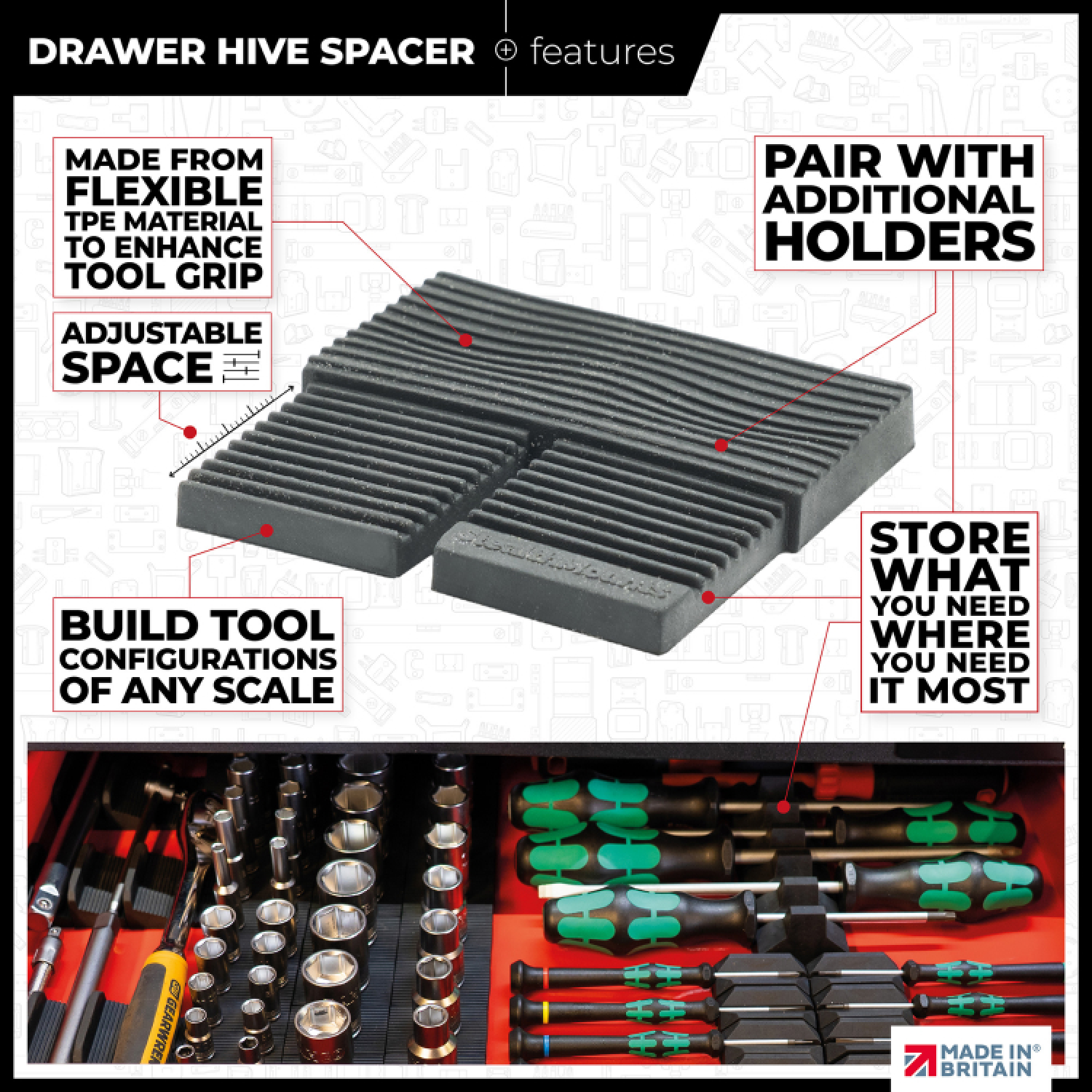 StealthMounts DHSP-SPACE-10 Support d'espacement Drawer Hive pour commode - noir - 10 pièces-image