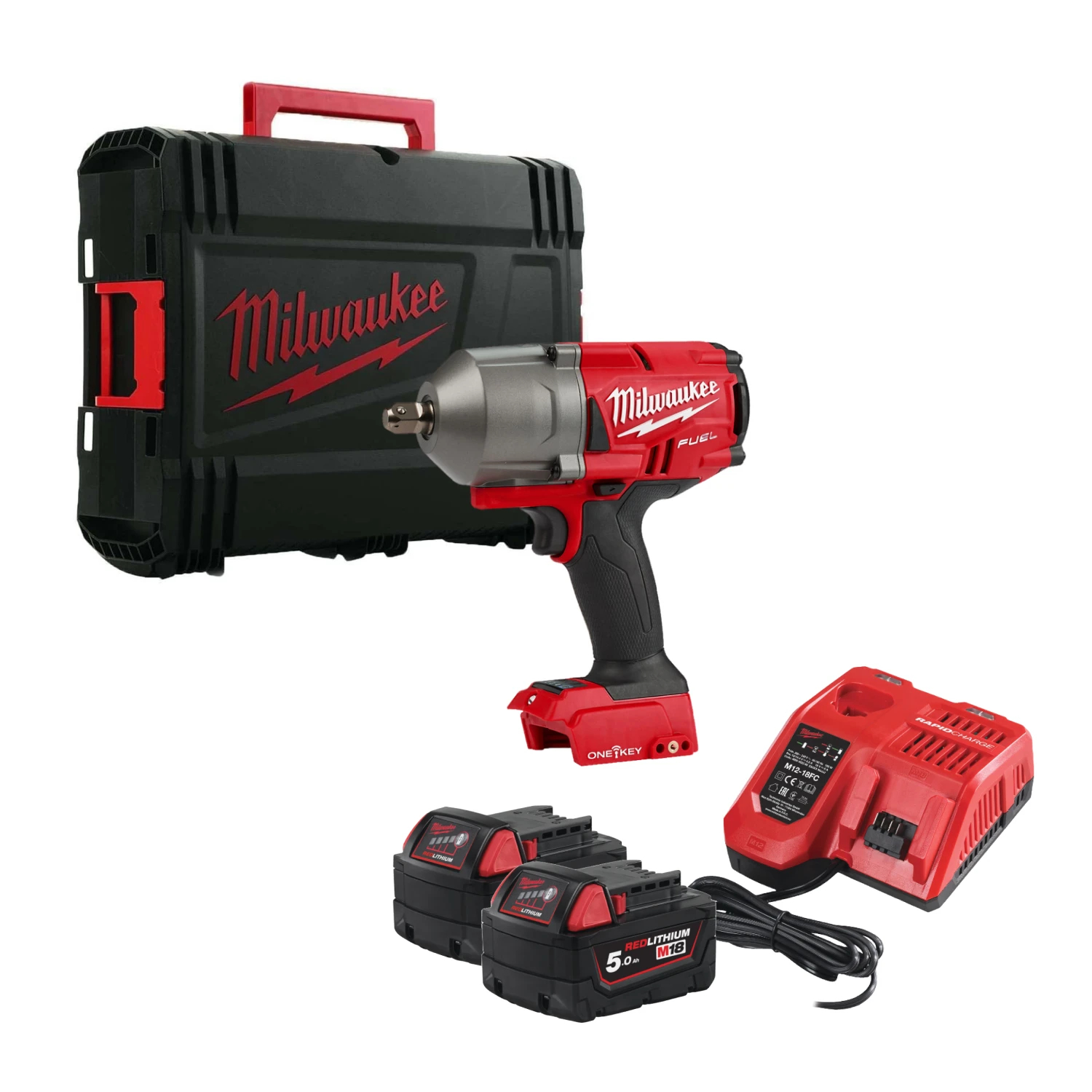 Milwaukee M18 ONEFHIWP12-502X 18V Li-Ion Accu slagmoersleutel set (2x 5,0Ah accu) in HD Box - 1017Nm - 1/2" - koolborstelloos-image