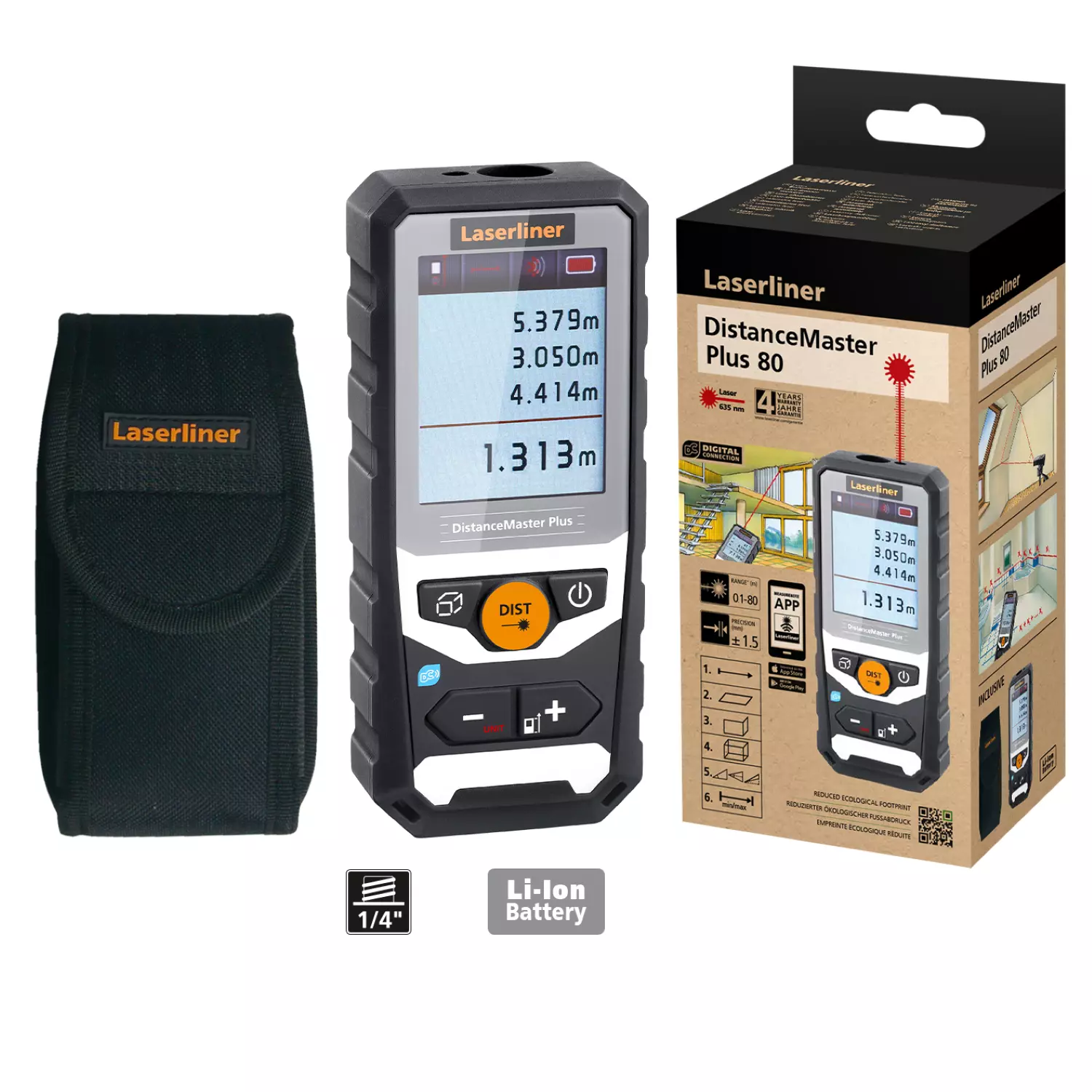 Laserliner Distancemaster Plus 80 Afstandsmeter in tas - 80m - rood - Bluetooth - IP65-image