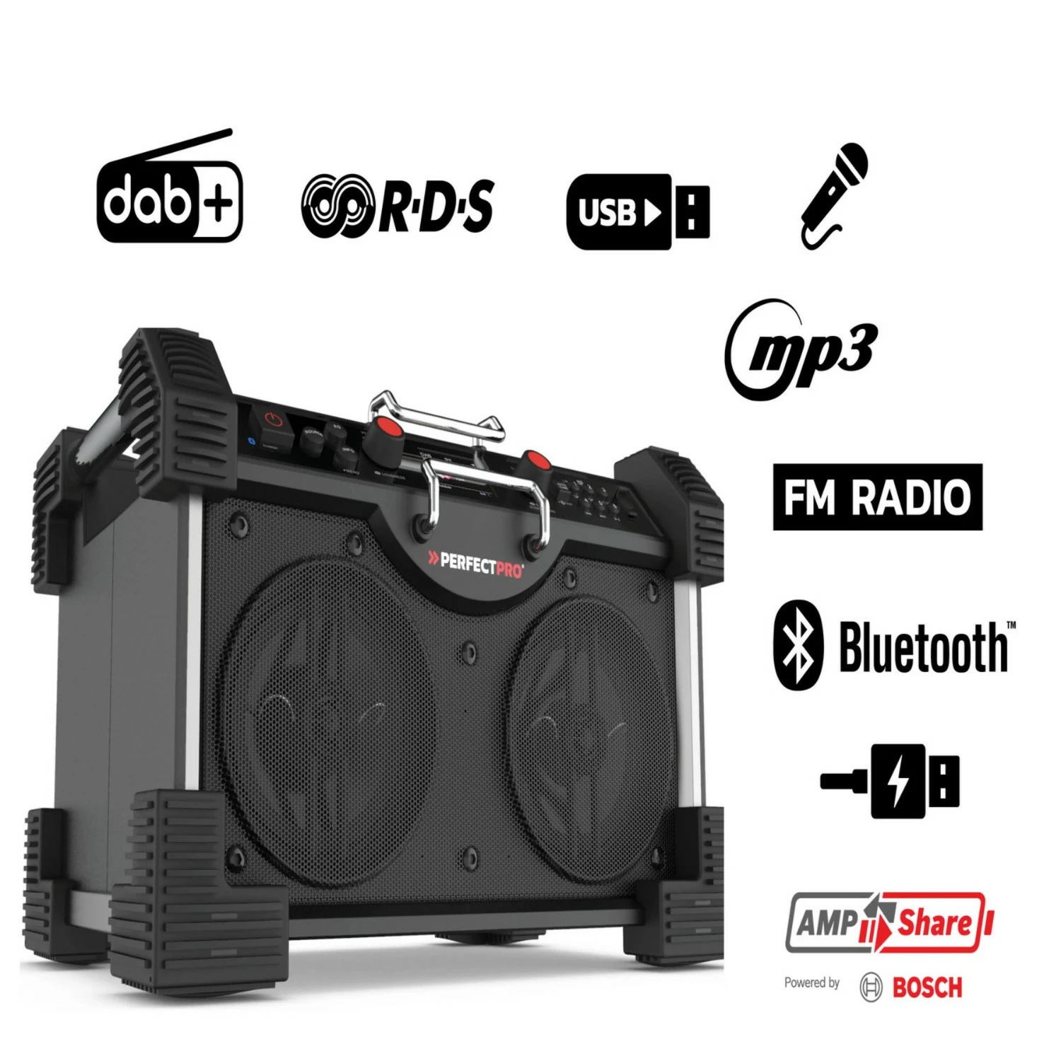 PerfectPro ROCKHART RH4 18V multi battery Bouwradio - FM RDS - DAB+ - Bluetooth - AUX In-image