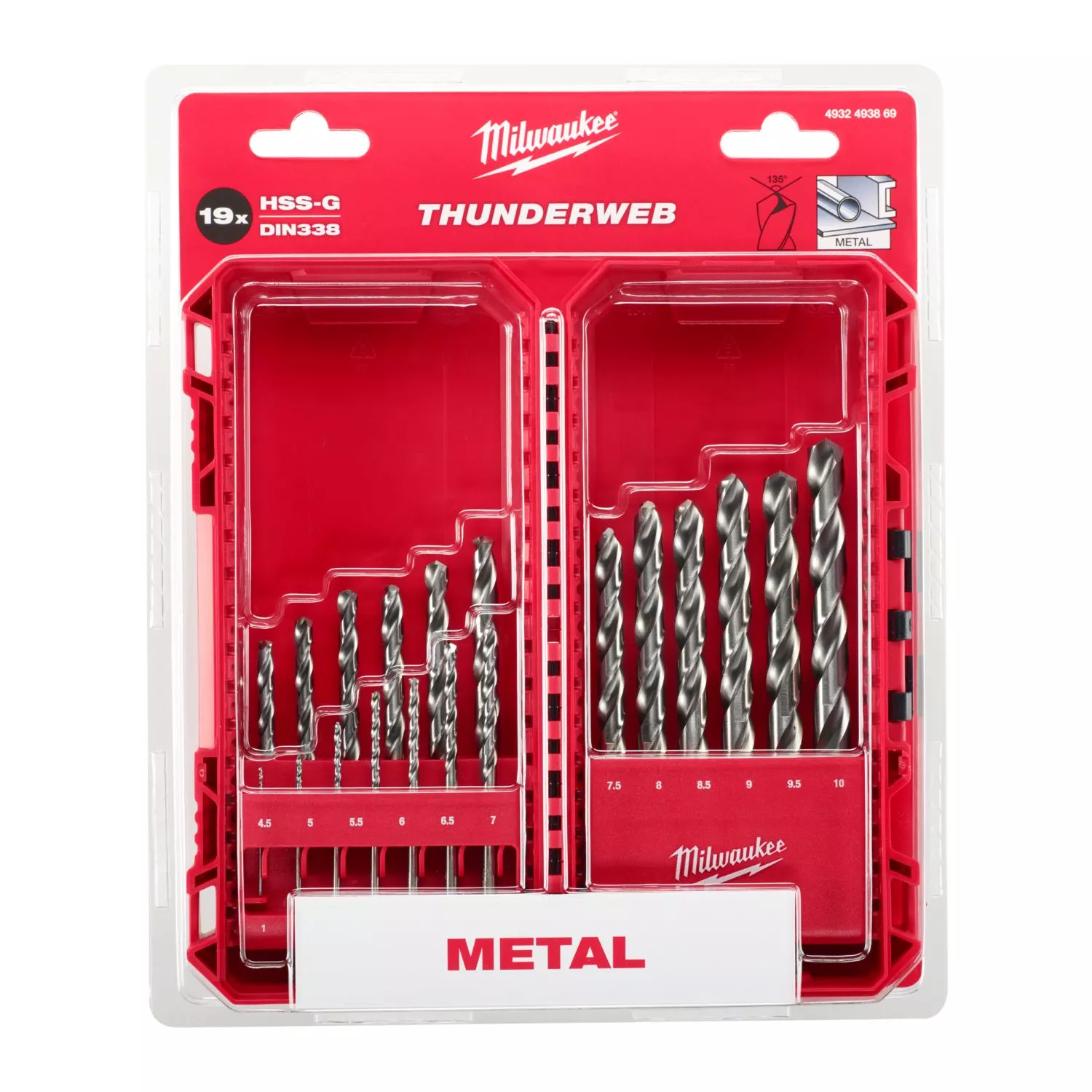 Milwaukee 4932493869 19-delige HSS-Ground Metaaborenset 1-10mm - Thunderweb - in Packout-image