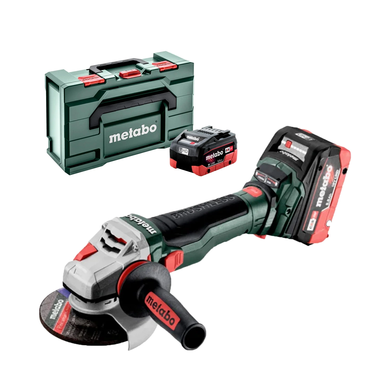Metabo WB 18 LTX BL 15-125 Quick : kit de meuleuse d'angle sans fil 18 V Li-Ion (2 batteries de 5,5 Ah) dans une MetaBox - 125 mm-image
