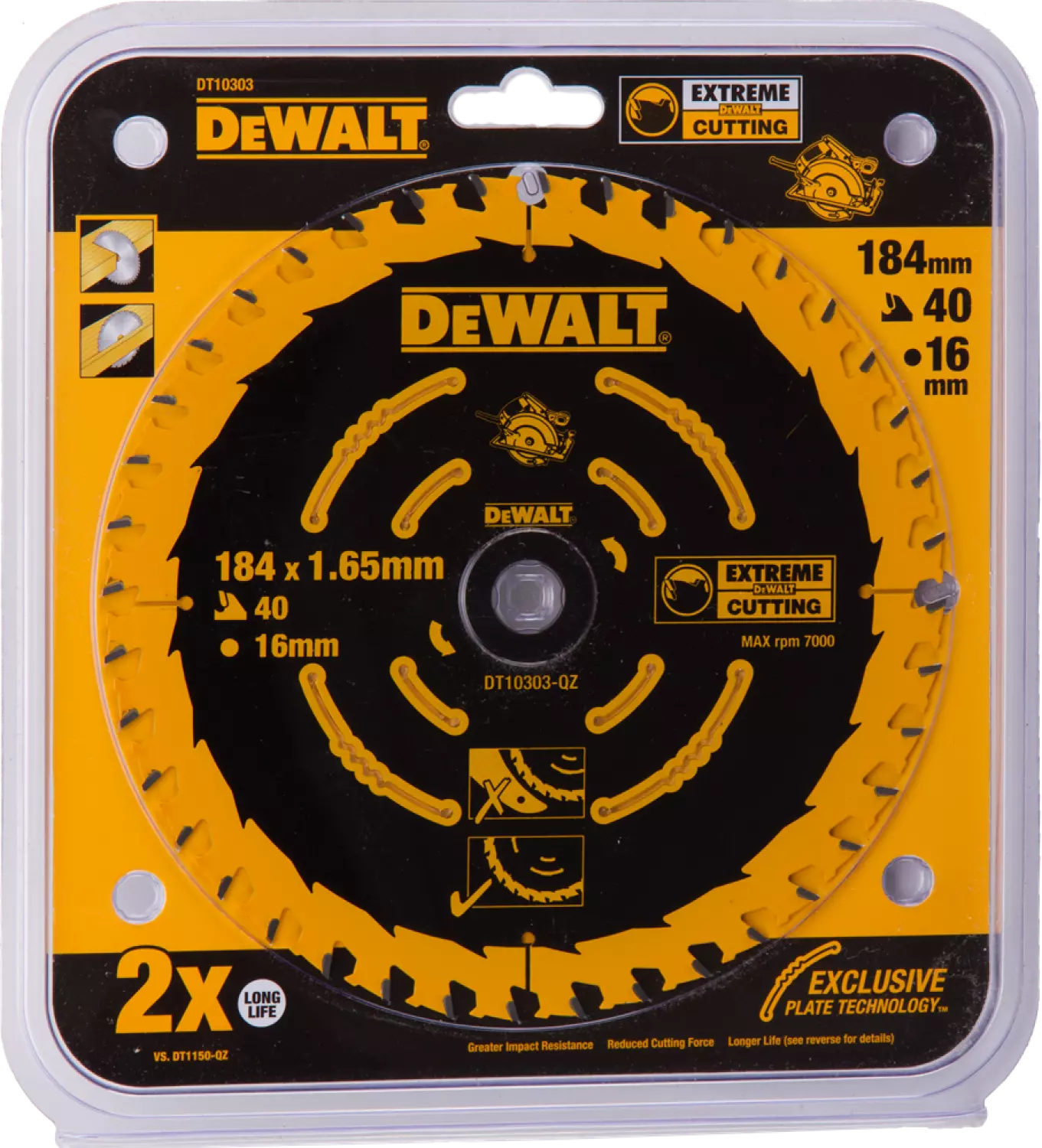 DeWALT DT10303 Lame de scie circulaire extrême - 184 x 16 x 40t - bois (avec ongles)-image