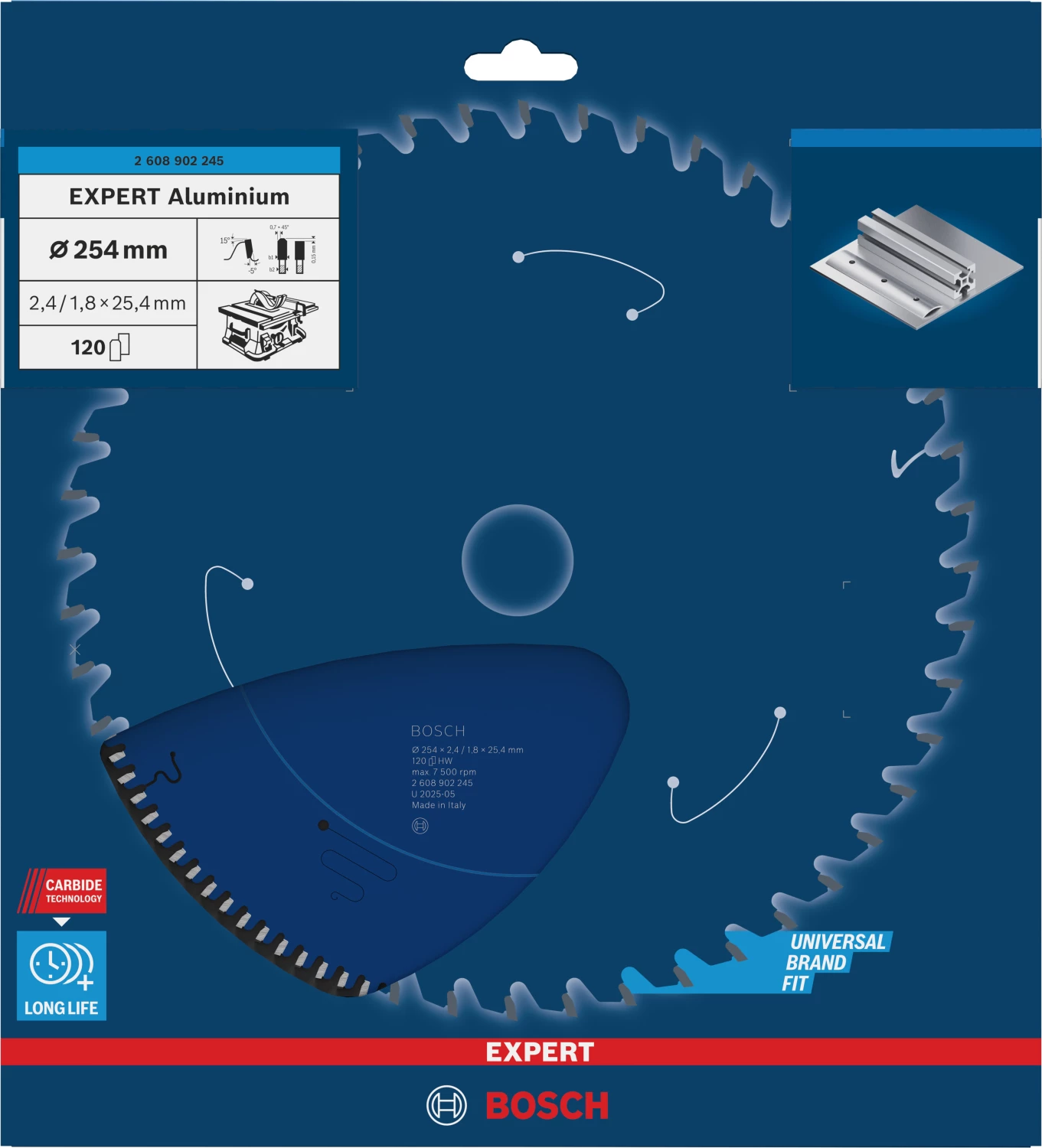 Bosch 2608902245 Lame de scie circulaire EXPERT - 254 x 25,4 x 120D - aluminium-image