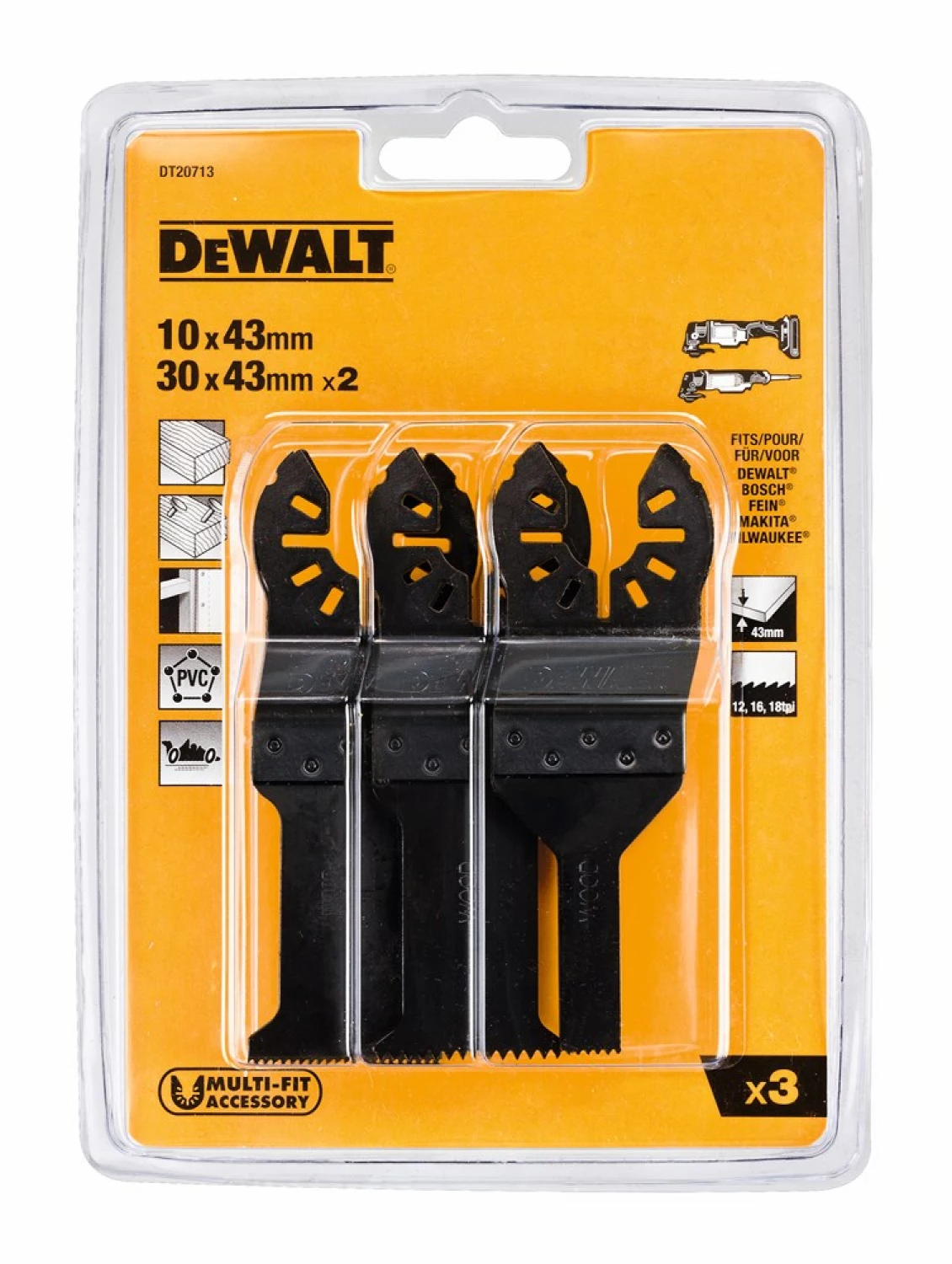 Lame Multi-outils DeWalt DT20701-QZ Pour Bois Et Clous - Bi-métal, 43 Mm De Coupe, Changement Rapide - 12