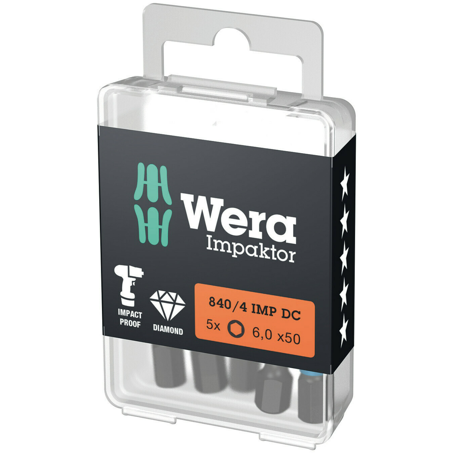 Wera 840/4 Embouts Hex-Plus IMP DC Impaktor, 6 x 50 mm, 5 pièces-image
