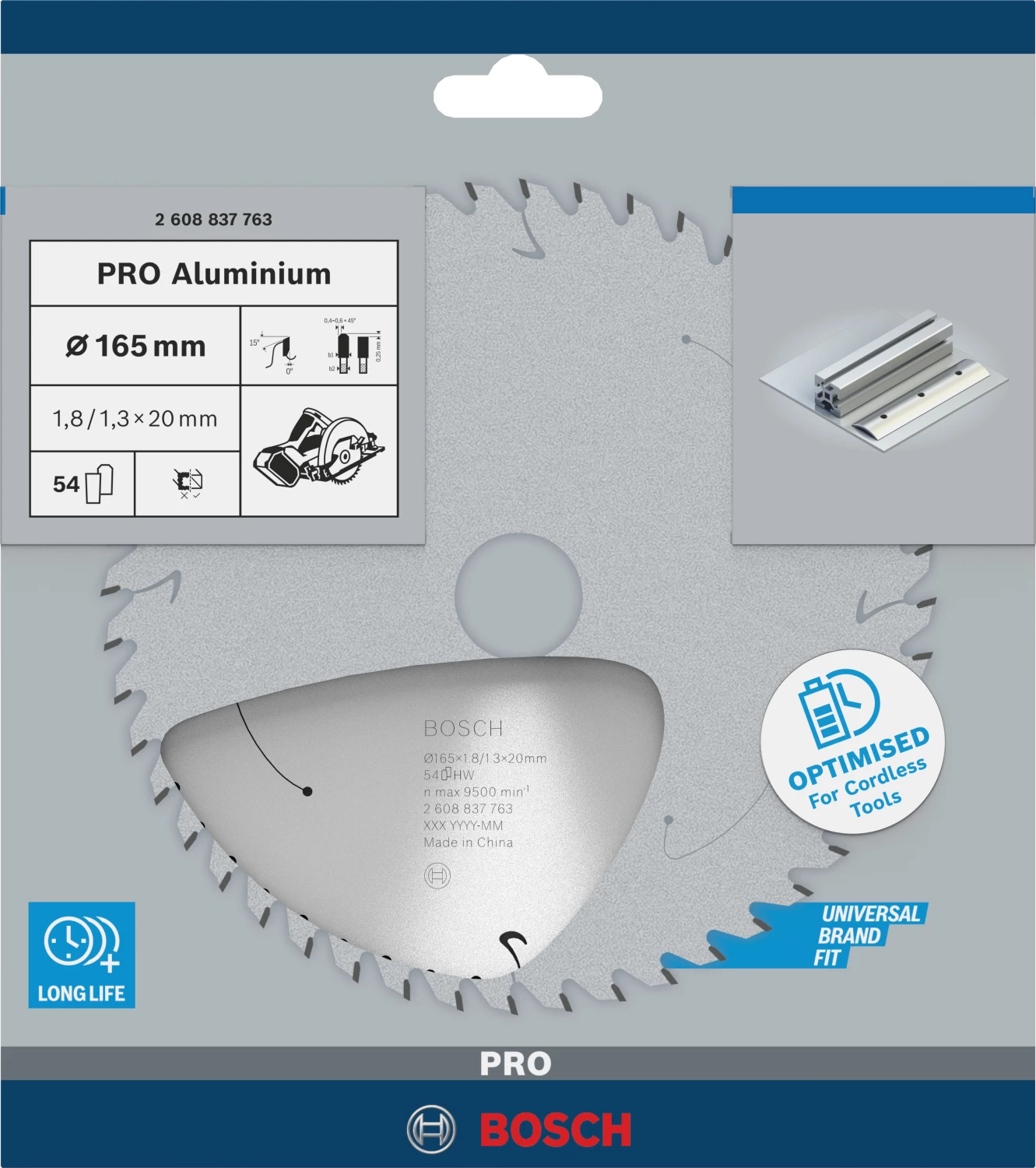 Bosch 2608837763 PRO cirkelzaagblad - 165 x 20 x 54T - aluminium - cordless-image