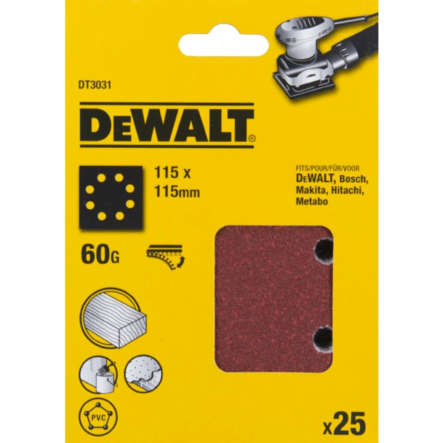 DeWALT DT3031 Schuurpapier 1/4 - K60 - 115x115mm - 25st