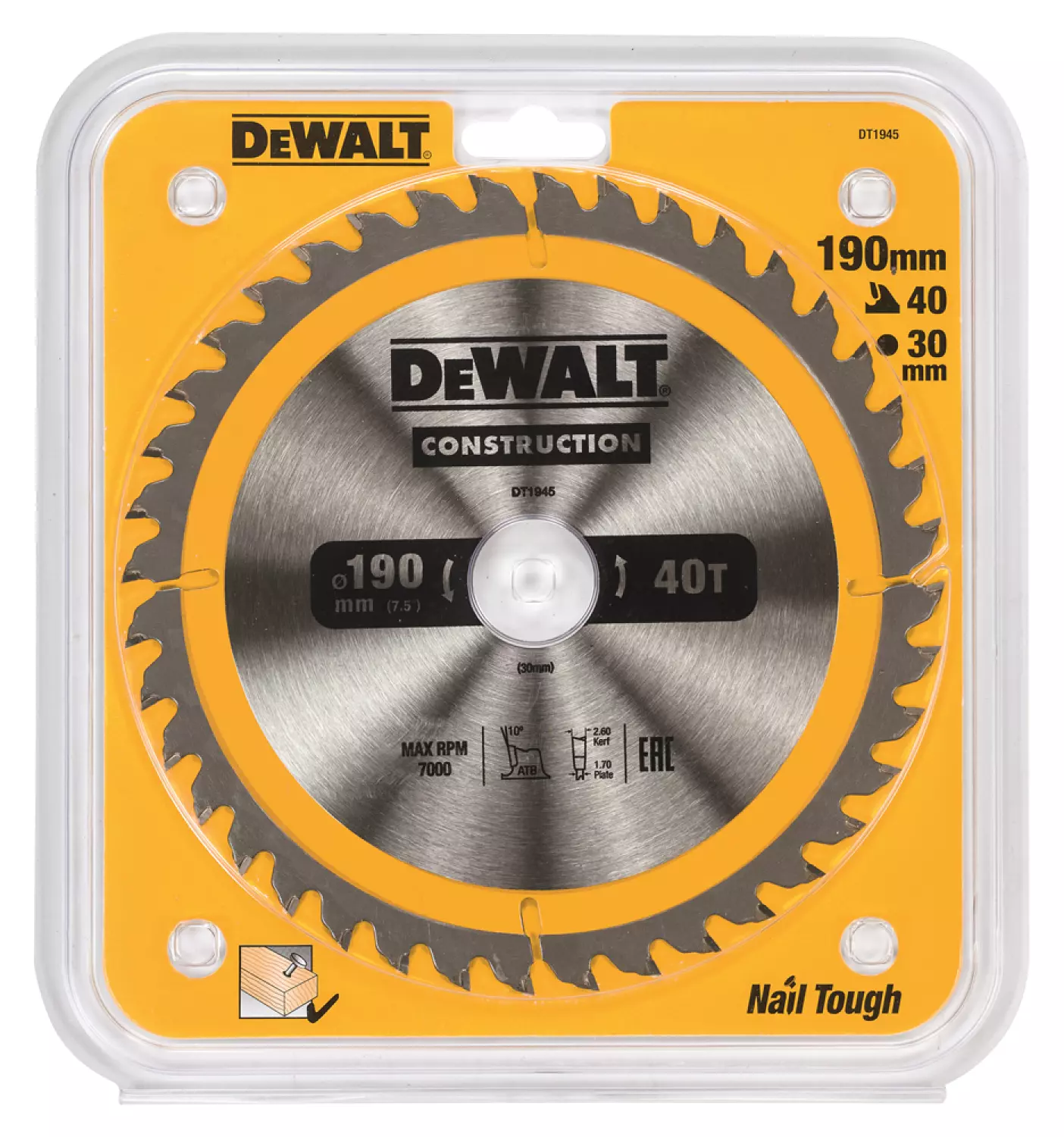 DeWALT DT1945 Circular Saw Blade - 190 x 30 x 40T - Bois et métal non ferreux-image