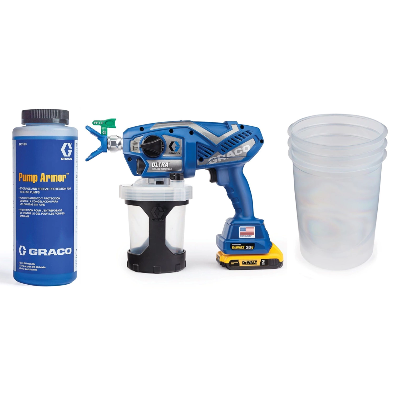 Graco 17M366 Ultra draagbare snoerloze verfspuit verfspuit 17M366 incl. Flexliner 1L bekerzakjes (25st) en Pump Armor vloeibare bescherming 0,95L-image