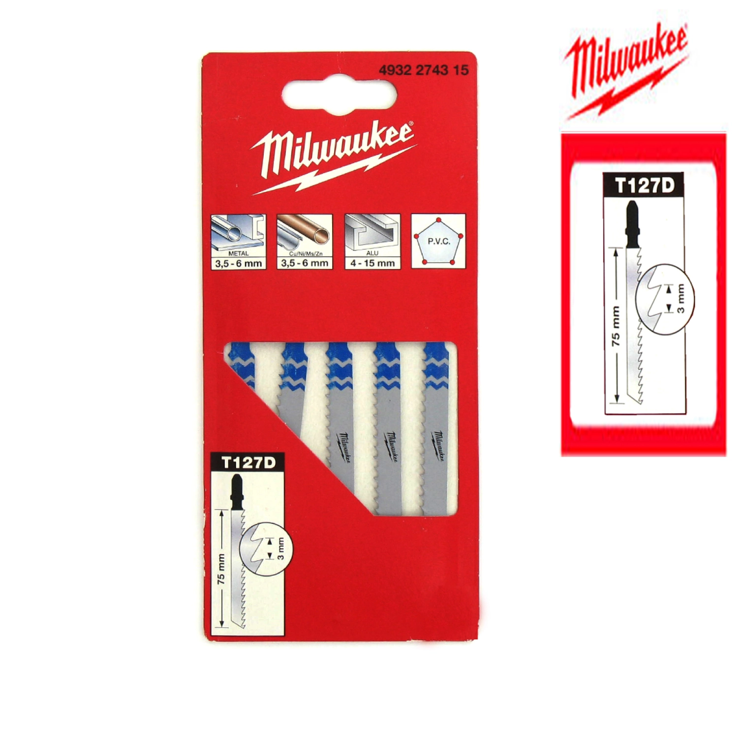 Milwaukee T 127 D Lame de scie sauteuse - 75mm - T 127 D-image