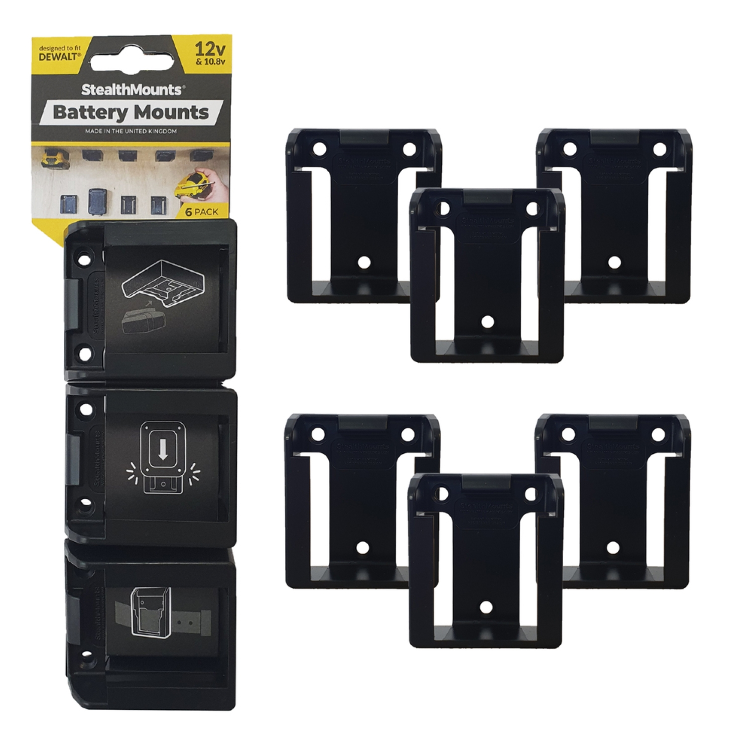 StealthMounts BM-DW12-BLK-6 Accuhouders voor DeWalt 12v - Zwart - 6 stuks-image