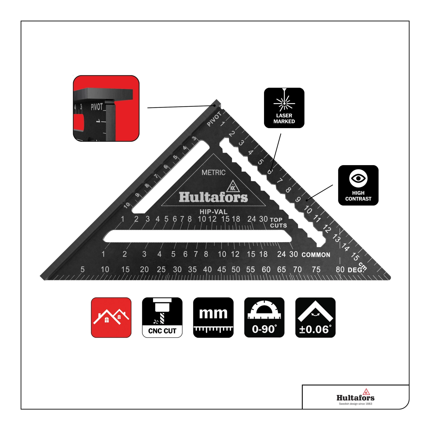 Hultafors MMRS Équerre métrique pour charpente - 18 cm-image