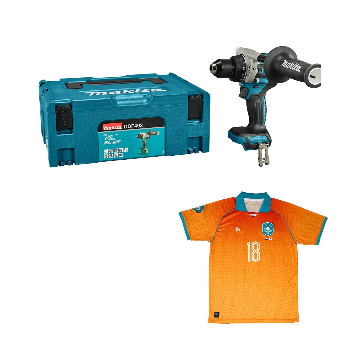 Makita DDF492ZJ 18V Li-ion accu boor-/schroefmachine body in Mbox - koolborstelloos - met gratis Makita WK T-Shirt-image