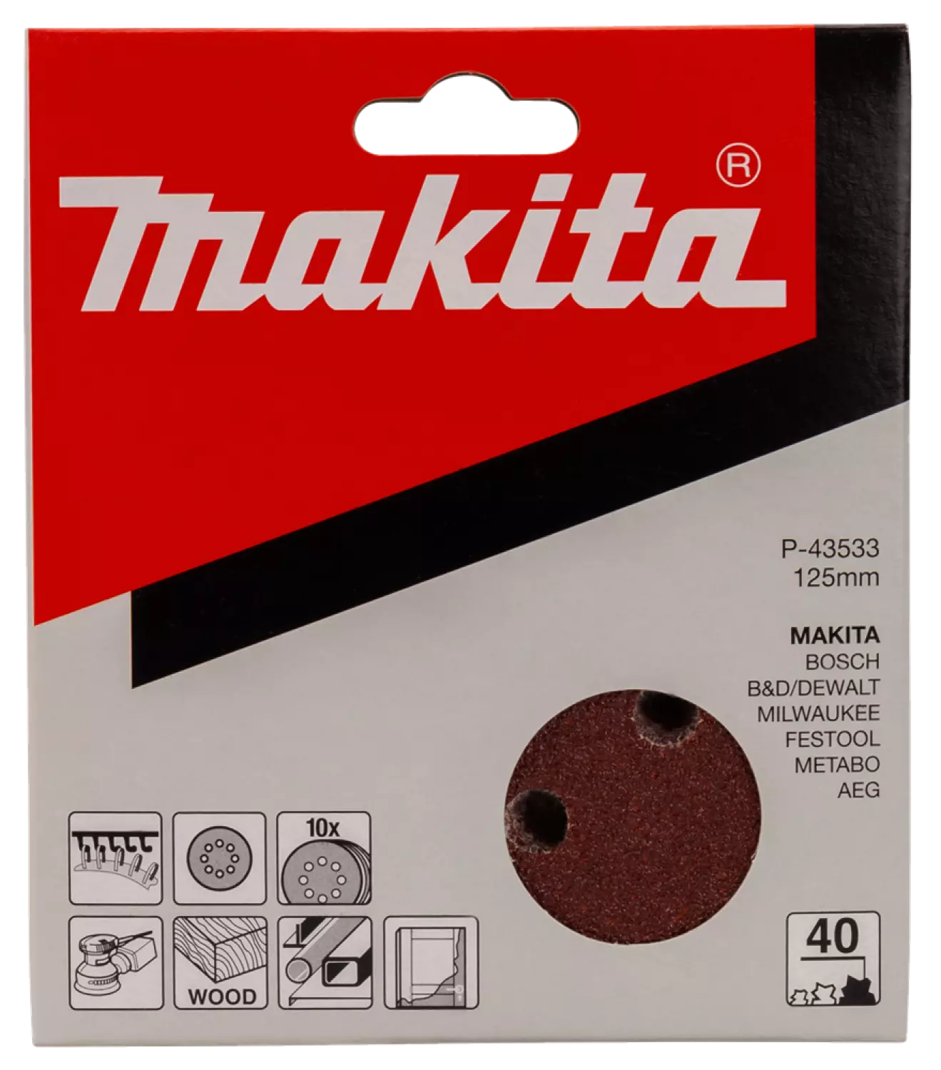 Makita P-43533 Schuurschijf Red - K40 - 125mm (10st)-image