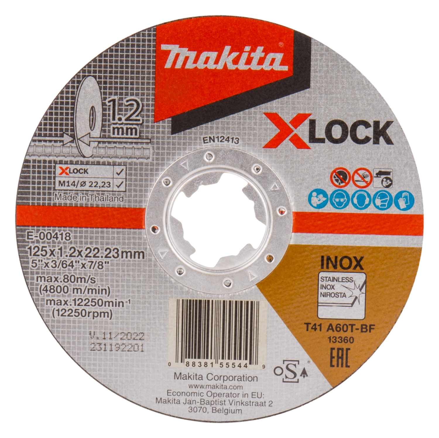 Makita E-00418 Doorslijpschijf X-Lock RVS - 125x22,23x1,2mm (10st)-image