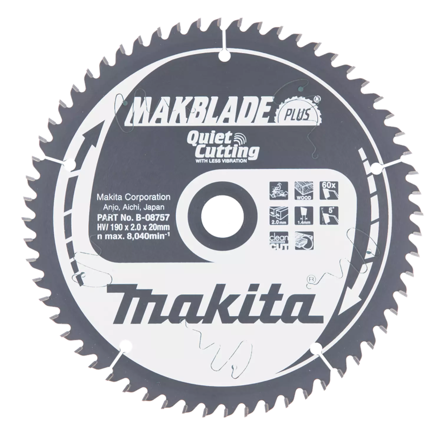 Makita B-08757 Cirkelzaagblad Hout - 190x20x2,0mm 60T-image