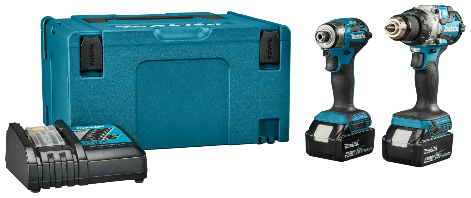 Makita DLX2528TJ 18 V Li-ion batterie perceuse à percussion/visseuse (DHP489) & visseuse à percussion (DTD173) kit combiné (2x batterie 5,0 Ah) dans Mbox-image