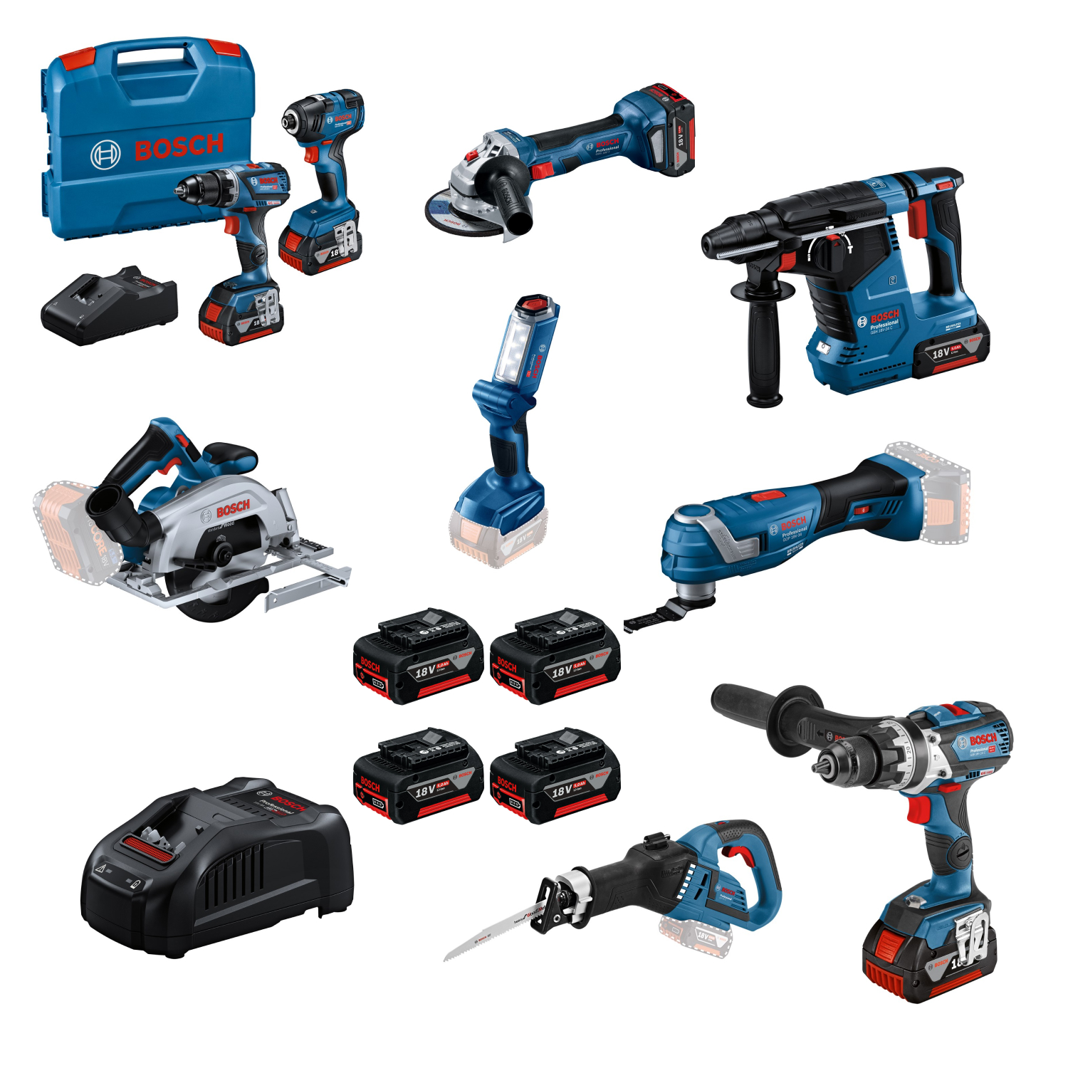 Bosch 8 Toolkit 18V 8-piece Battery Combi Set (4x 5.0Ah) in bag-image