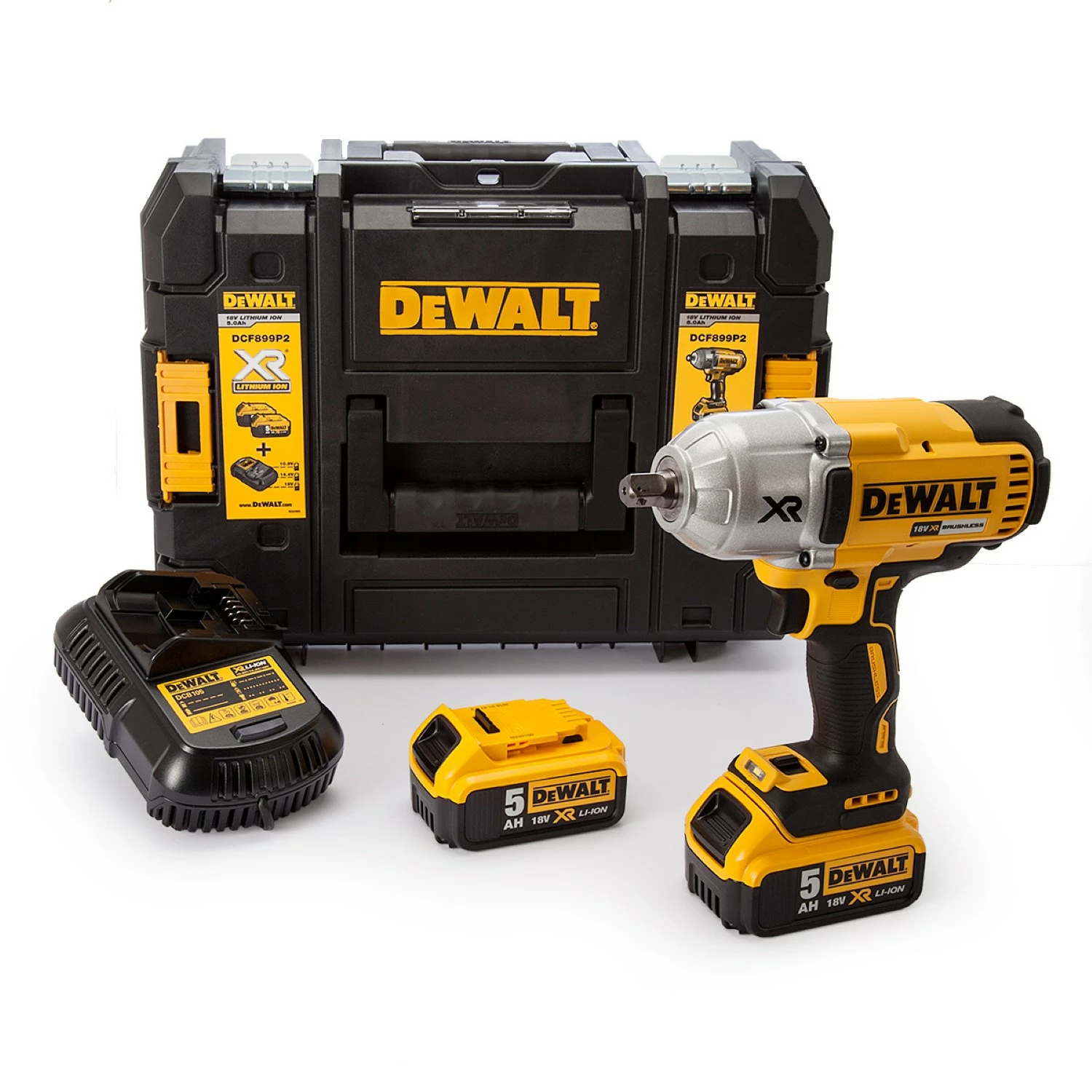 DeWALT DCF899P2 - Set clé à choc Li-Ion 18V (2x batterie 5.0Ah) dans coffret TSTAK - 1625Nm - Moteur brushless-image